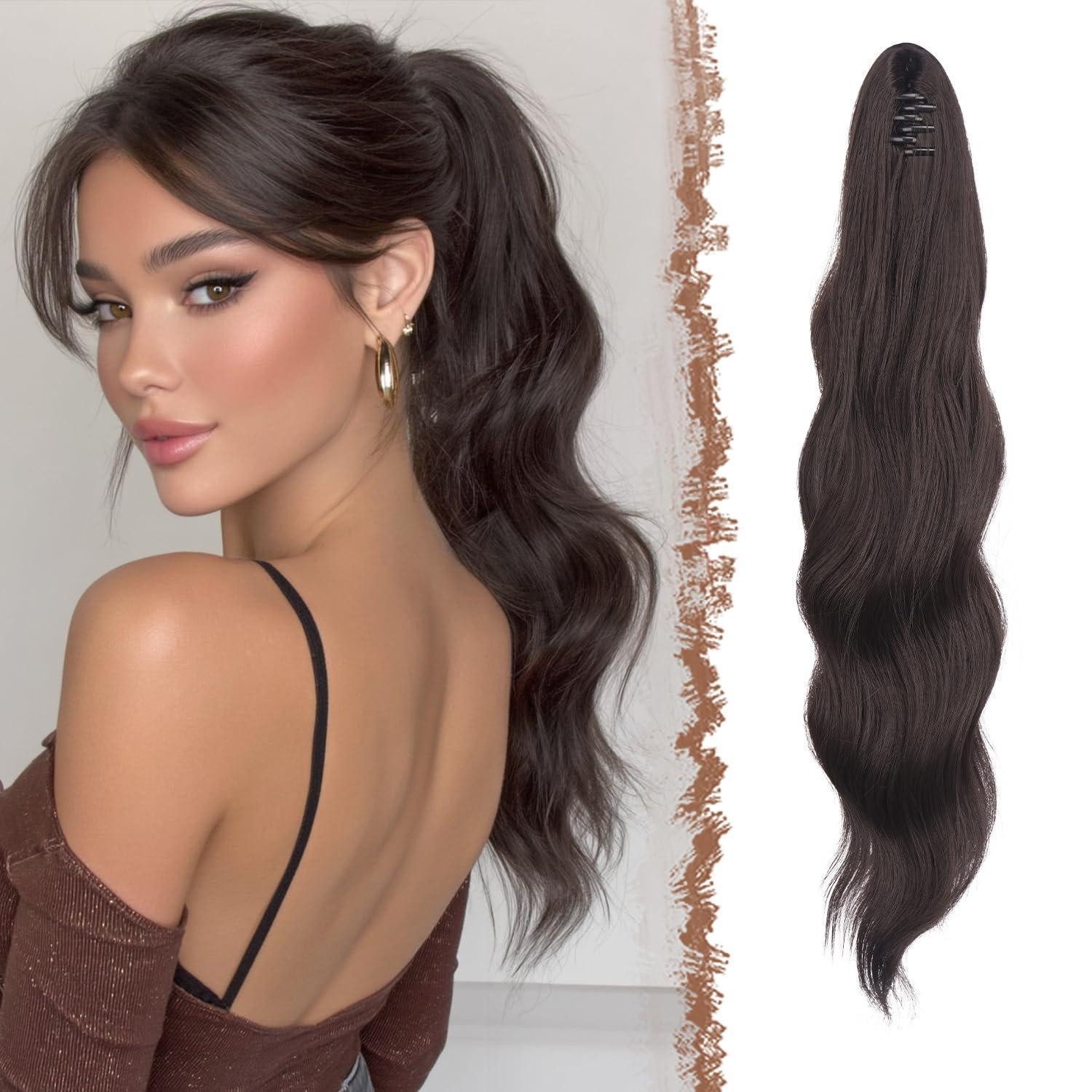 Kunsthaar-Extension Pferdeschwanz Haarteil Clip Klammer Ponytail Zopf Dunkelbraun 50 cm