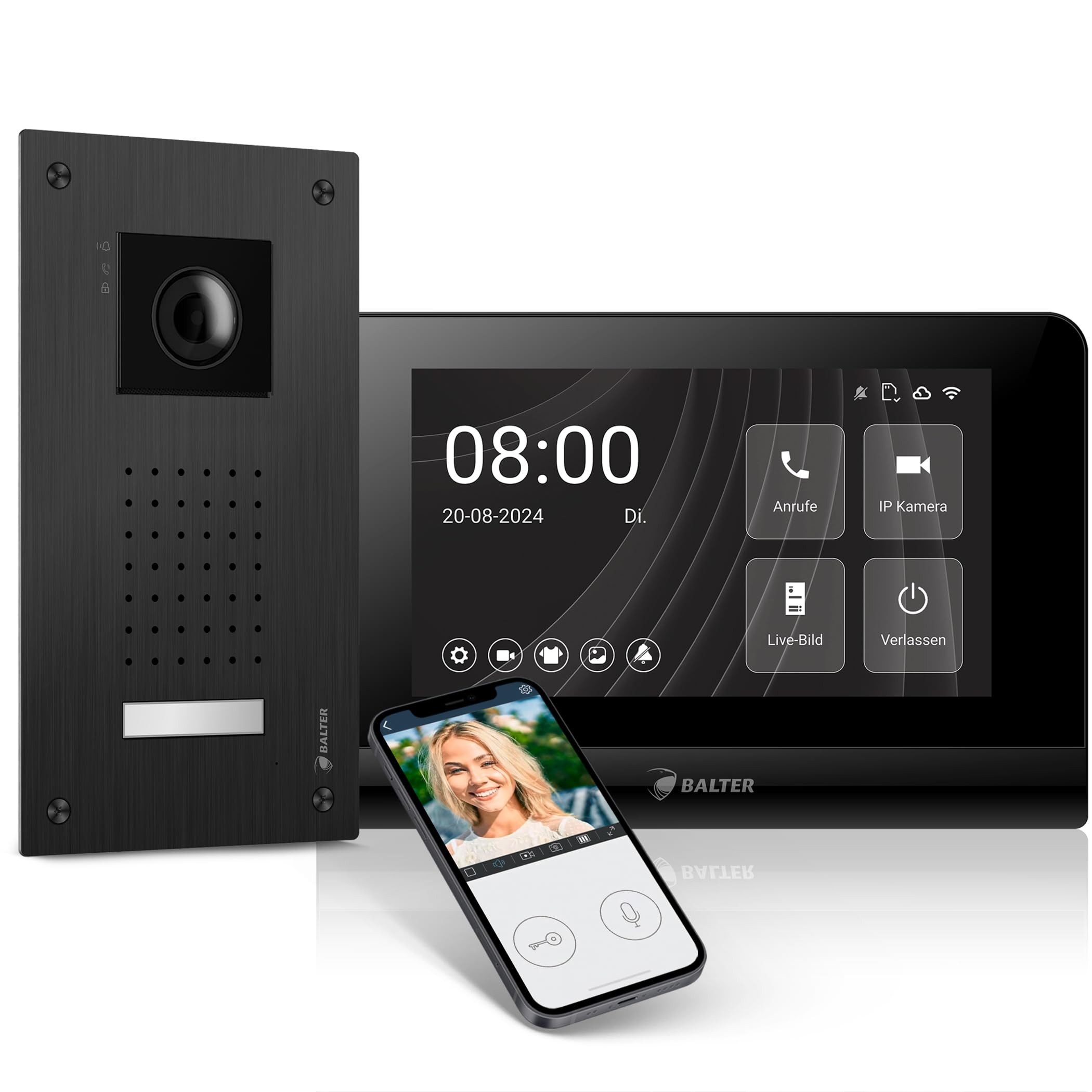 Balter Video-Türsprechanlage ENTRI-L-SET-BLACK (Komplettset, 1-tlg., Touch Smartphone App HD Video)