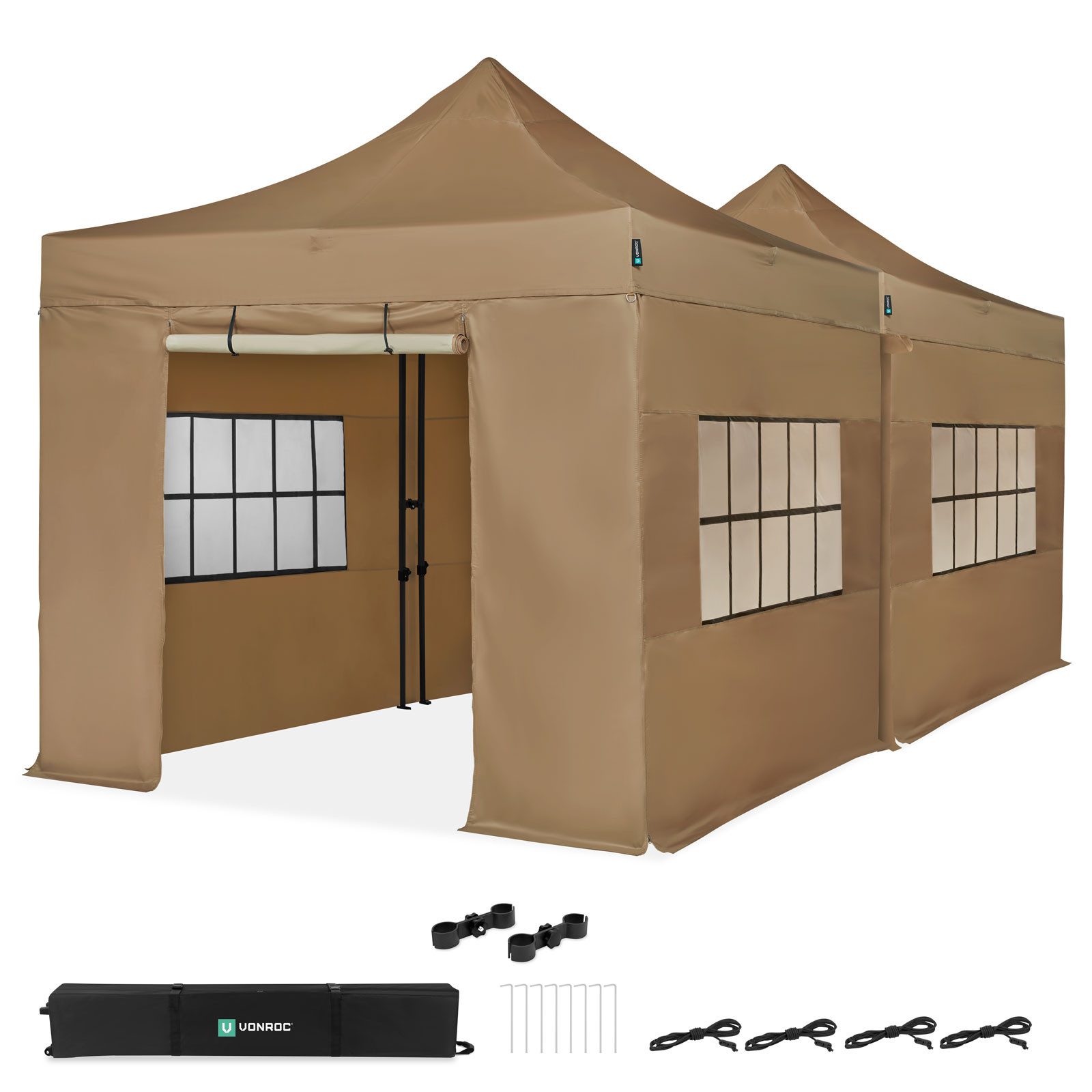 VONROC Pavillon wasserdicht stabil - Partyzelt EasyUp System - Faltpavillon, (SET, Je nach Set mit Insektenschutz, Seitenwände oder 6x3m Verbindungskit), 6x3m, inkl. Tragetasche + Seitenwände