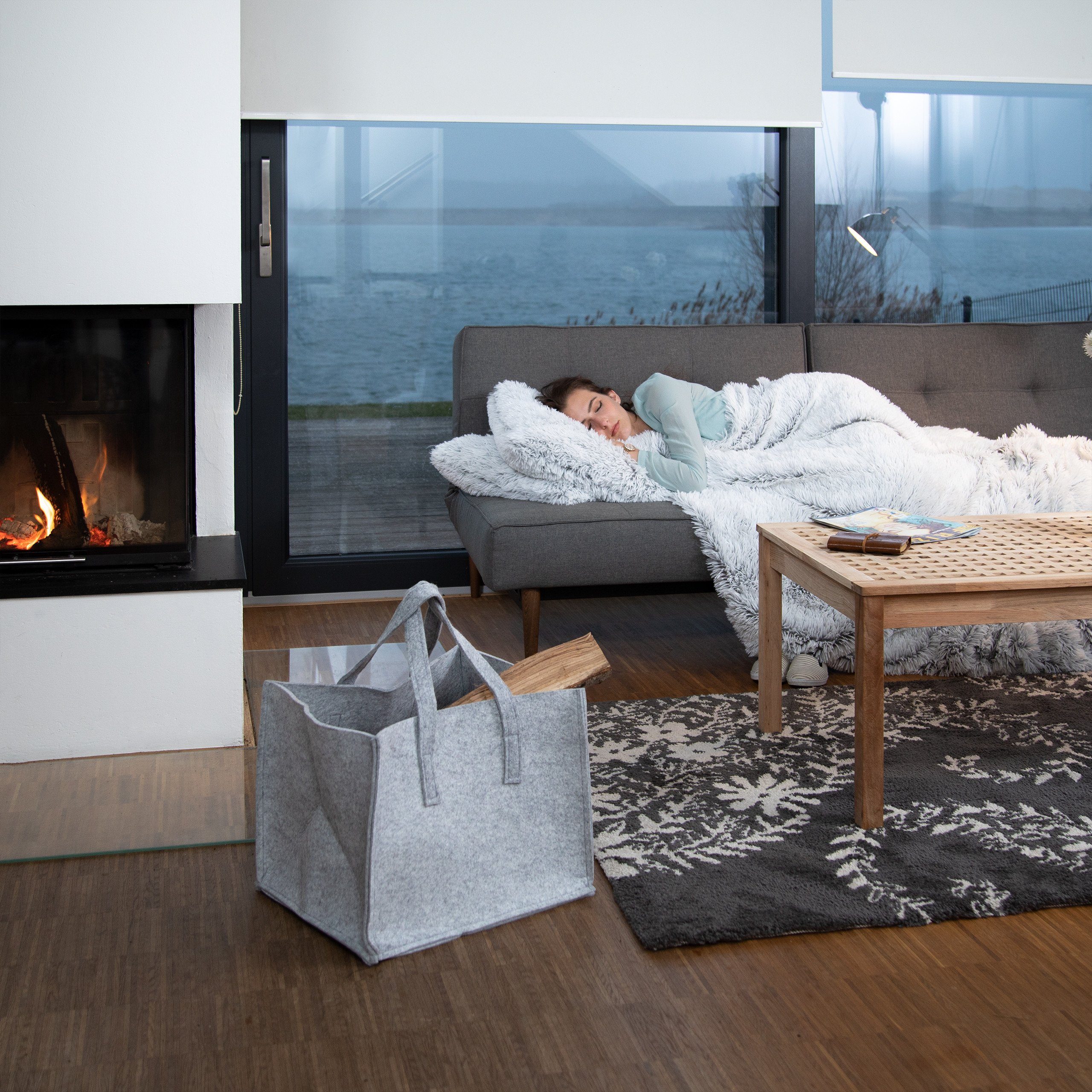 relaxdays Kaminholzkorb aus Filz, grau