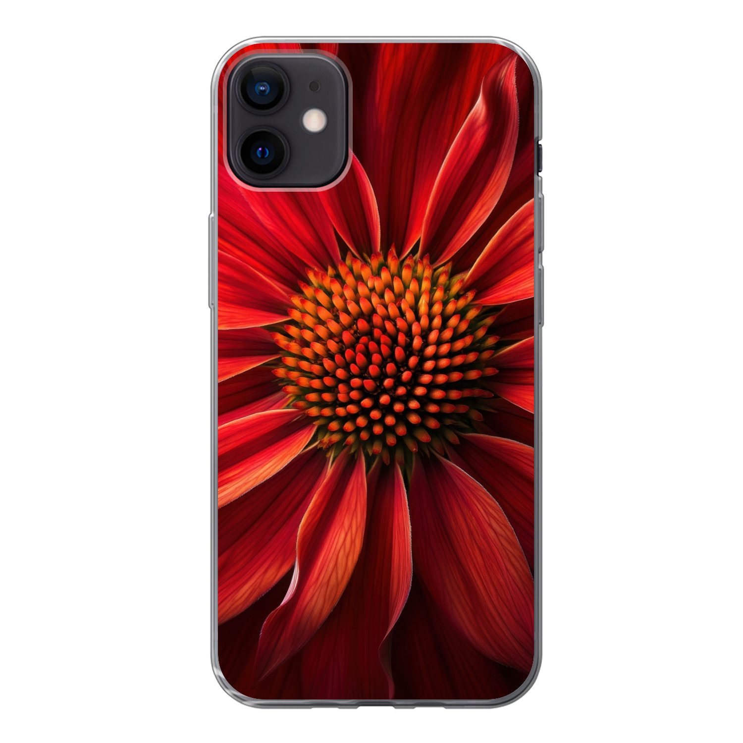 MuchoWow Handyhülle für Apple iPhone 12 Mini Nahaufnahme - Blume - Rot, Smartphone-Bumper, Print, Handy Schutzhülle Dünn