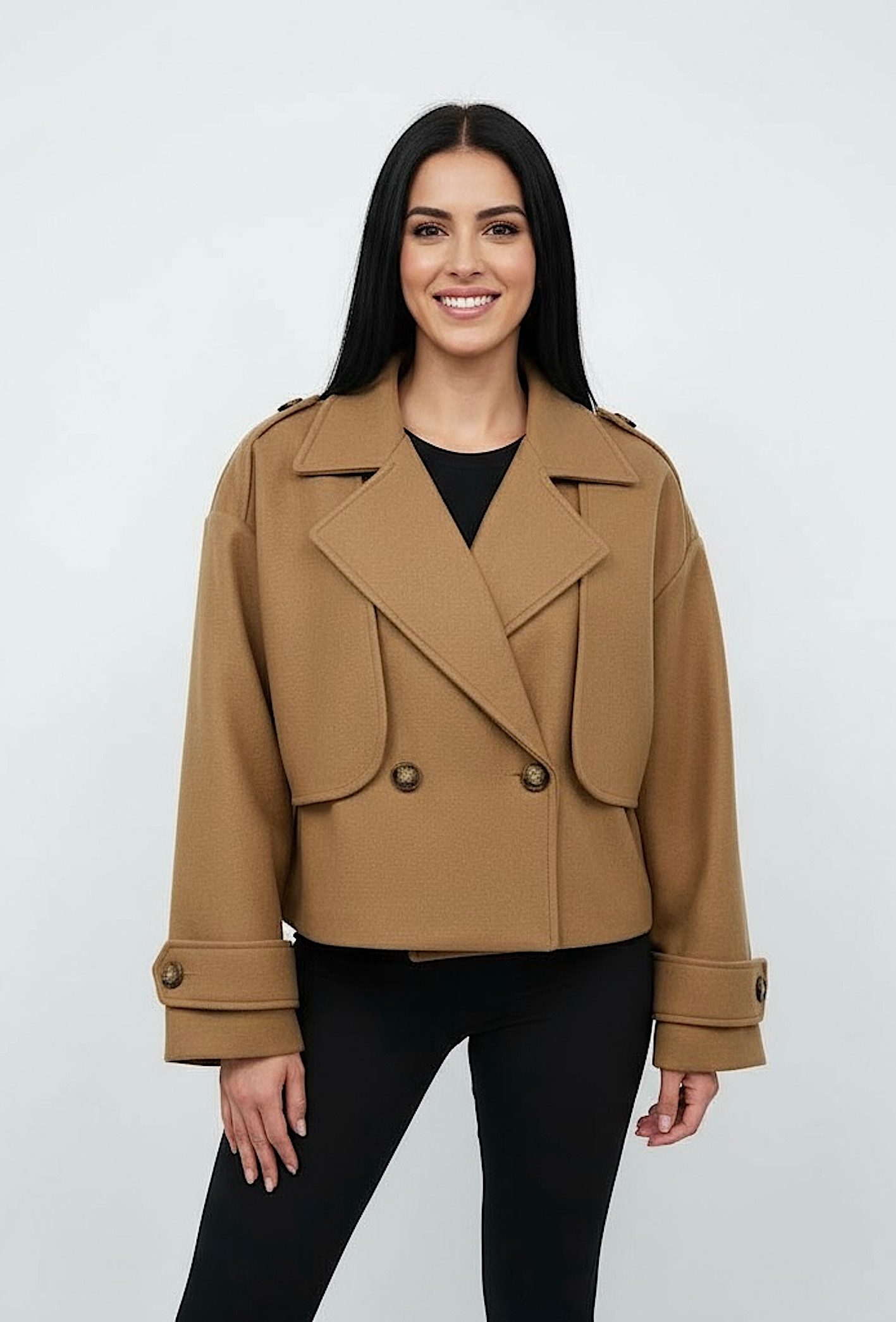 Worldclassca Trenchcoat Worldclassca Trenchcoat Crop Kurz Mantel Oversize Knopf Reverskragen Neue Kollektion - Stilvolle und gemütliche Mode für Damen