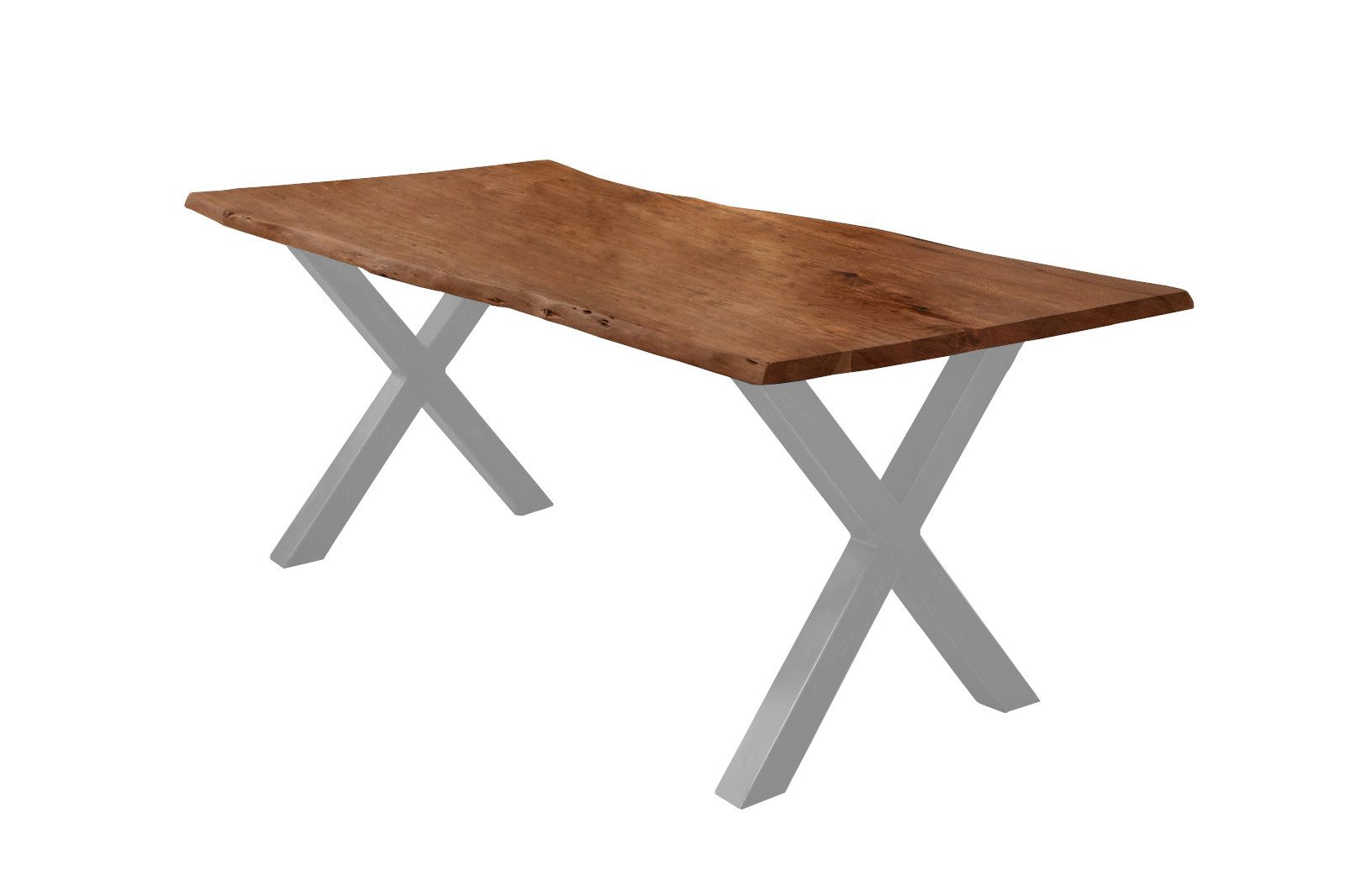 SAM® Baumkantentisch William, massives Akazienholz, echte Baumkante, Gestell X-Form Metall