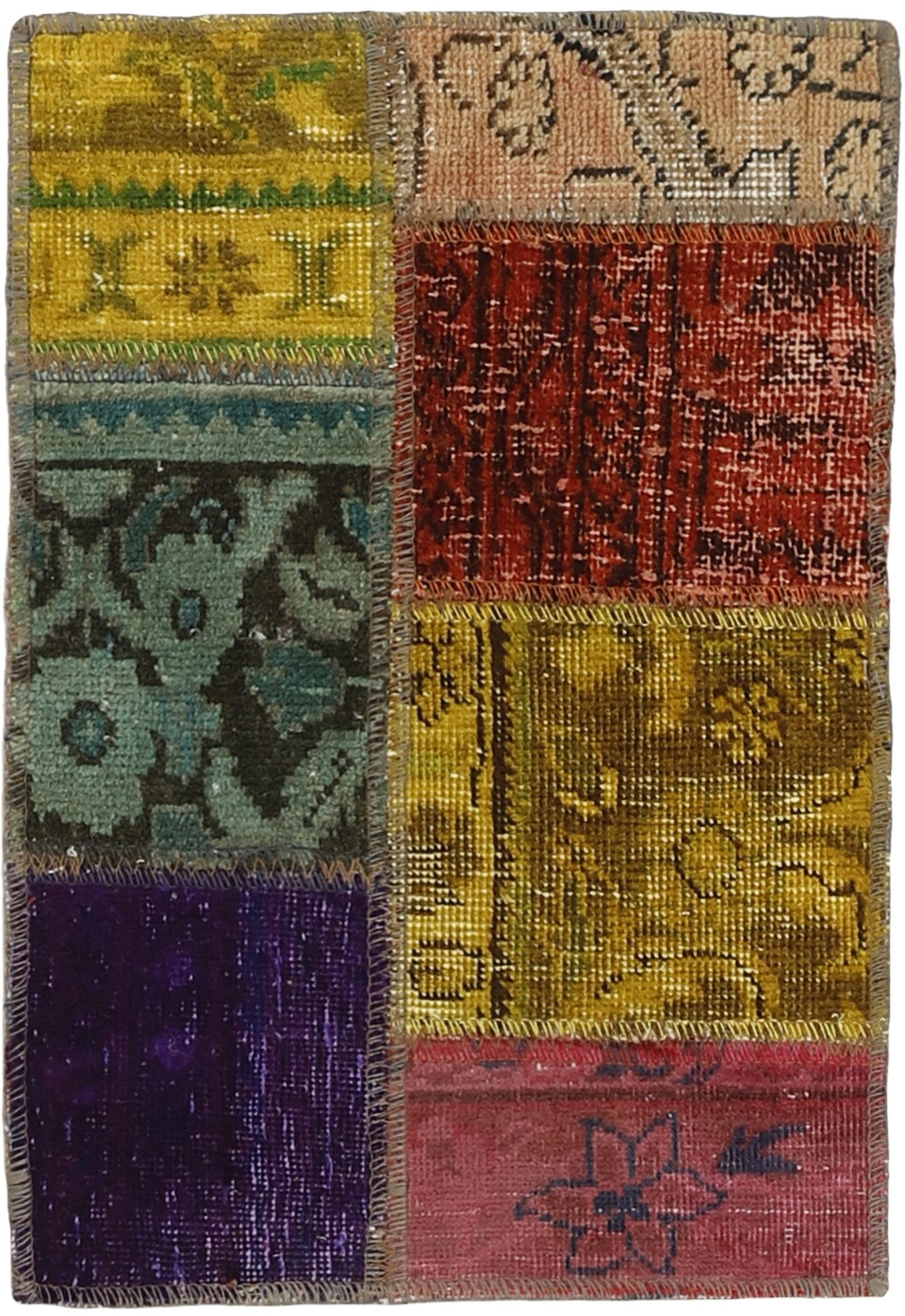 Wohnando Teppich MY-RUG Vintage Patch Work Floral & Ornamentiert 60x40cm, Rechteckig, Höhe: 10 mm, Handgeknüpfter Teppich,Handgesponnene Wolle, mit Naturfarben gegärbt