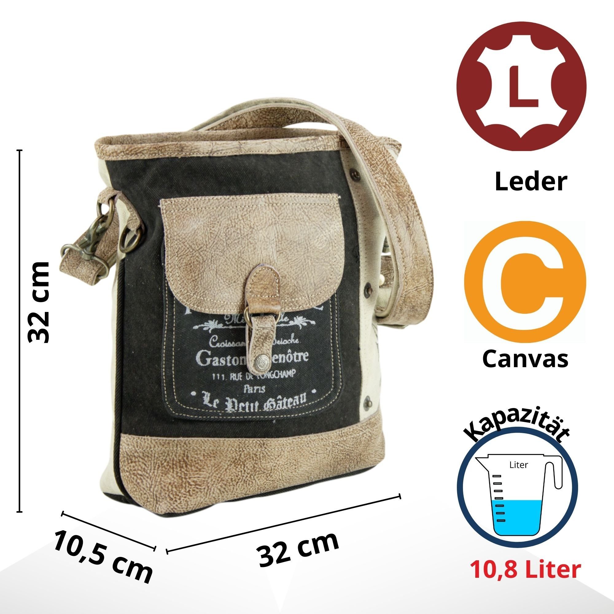 Sunsa Umhängetasche Crossbody Bag aus Canvas & Leder Vintage Tasche Sie/ Ihn Umhängetasche, Vintage Druck am Frontfach