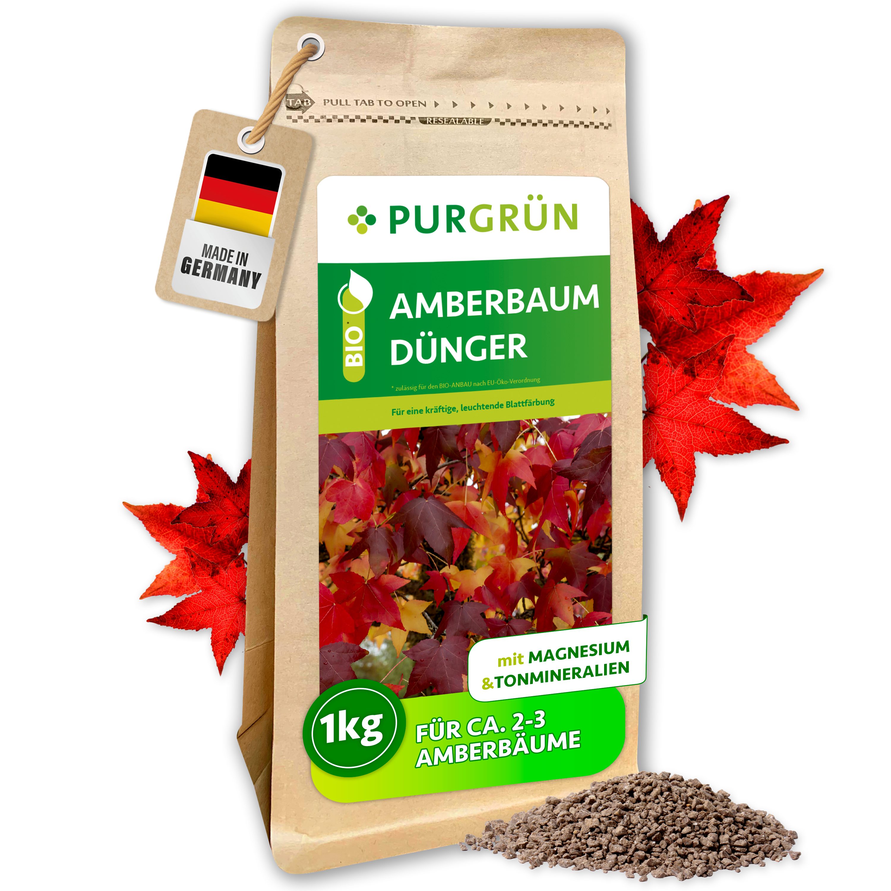 Purgrün Gartendünger Bio Amberbaum Dünger, NPK 6+3+8, Magnesium, 1 kg, Granulat, 1-St., 1 kg