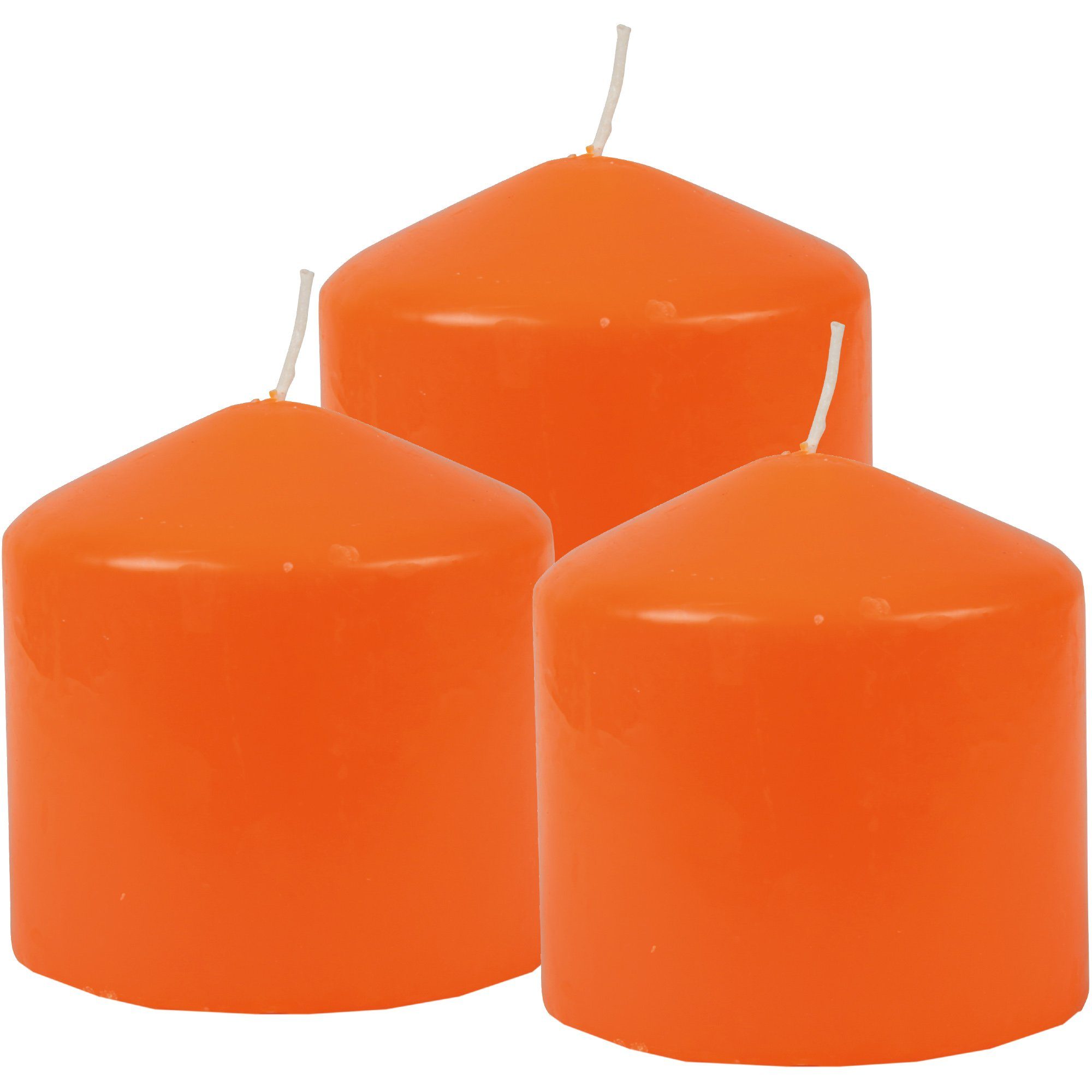 HS Candle Stumpenkerze Blockkerze (3-tlg), Wachskerzen Ø8cm x 8cm - Kerze in vielen Farben Orange