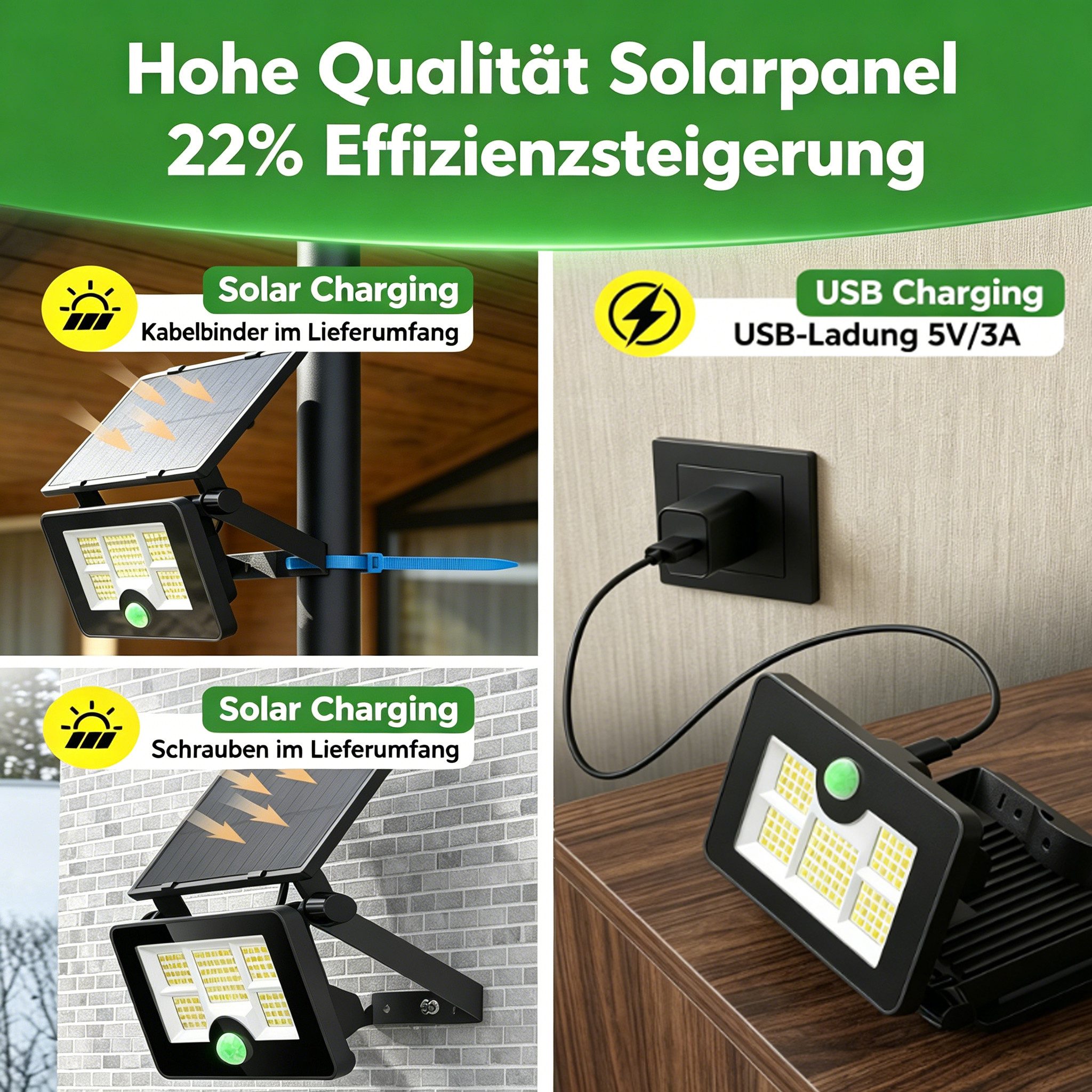 Toomoke LED Solarleuchte Solarlampen für Außen mit Bewegungsmelder, 232 LED Solar Strahler, LED fest integriert, Kaltweiß, Solar Wandleuchte für Garten Außenbereich 232 LED 4 Modi Strahler