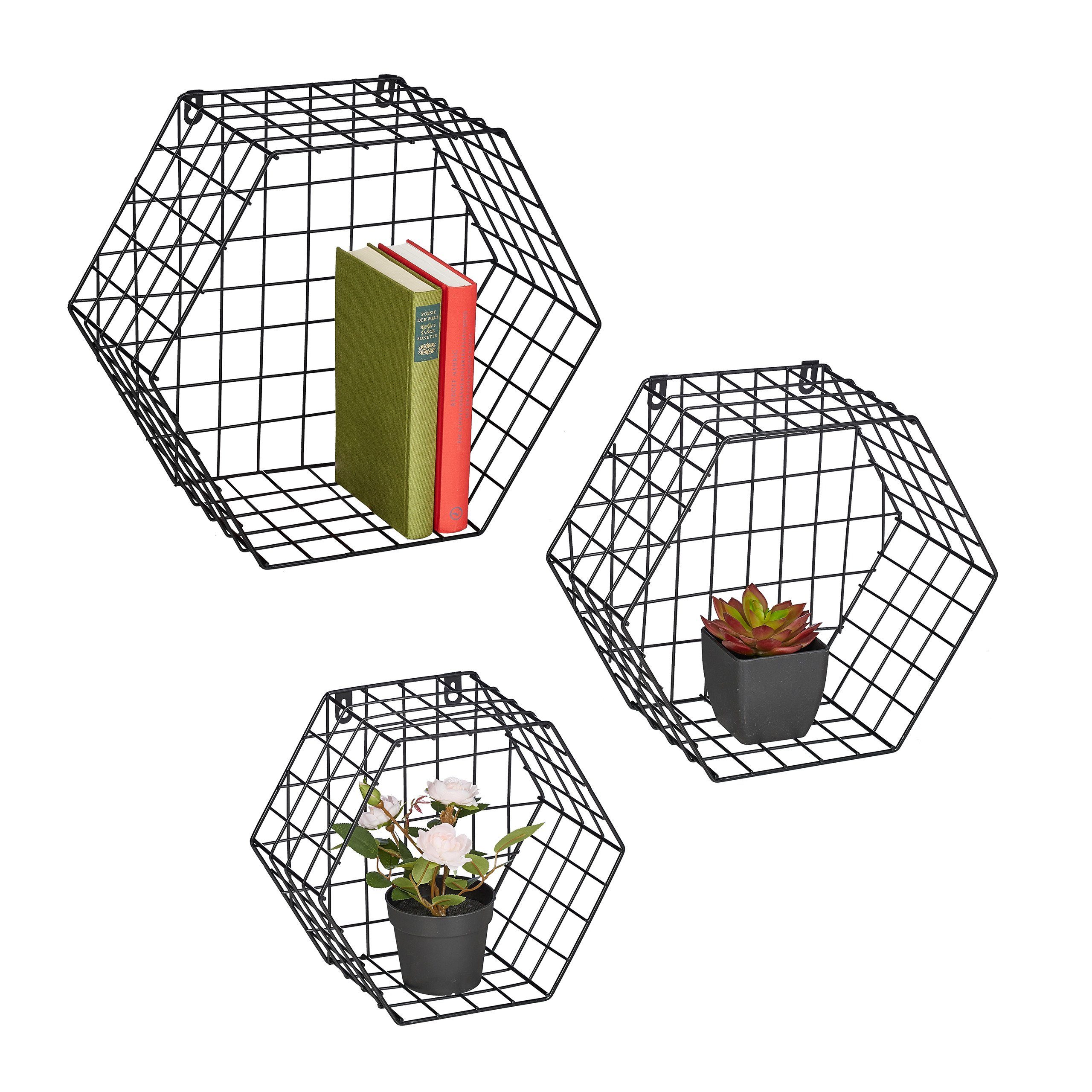 relaxdays Wandregal Schwarze Wandregale im 3er Set günstig online kaufen