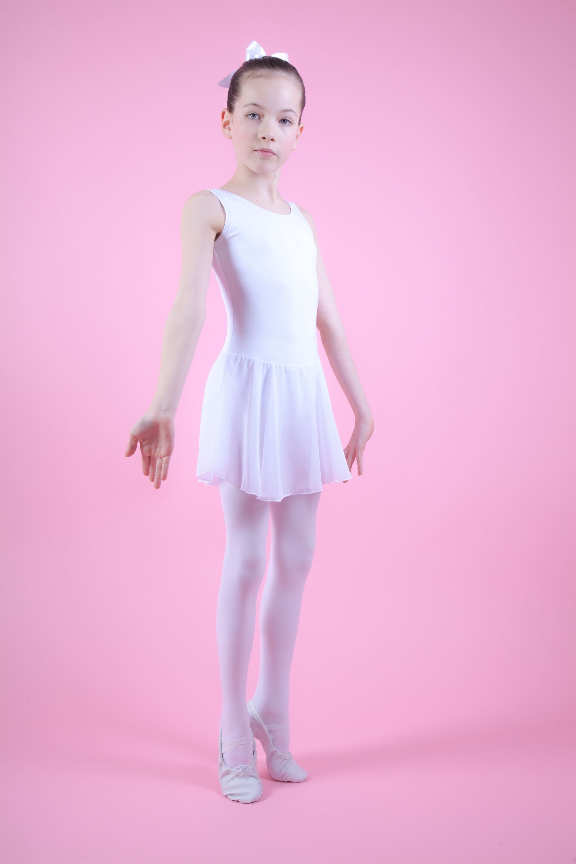 tanzmuster Chiffonkleid Ballettkleid Bella aus weicher Baumwolle Ballettbody mit Schlüssellochausschnitt für Mädchen fürs Kinder Ballett – Bild 3 von 5