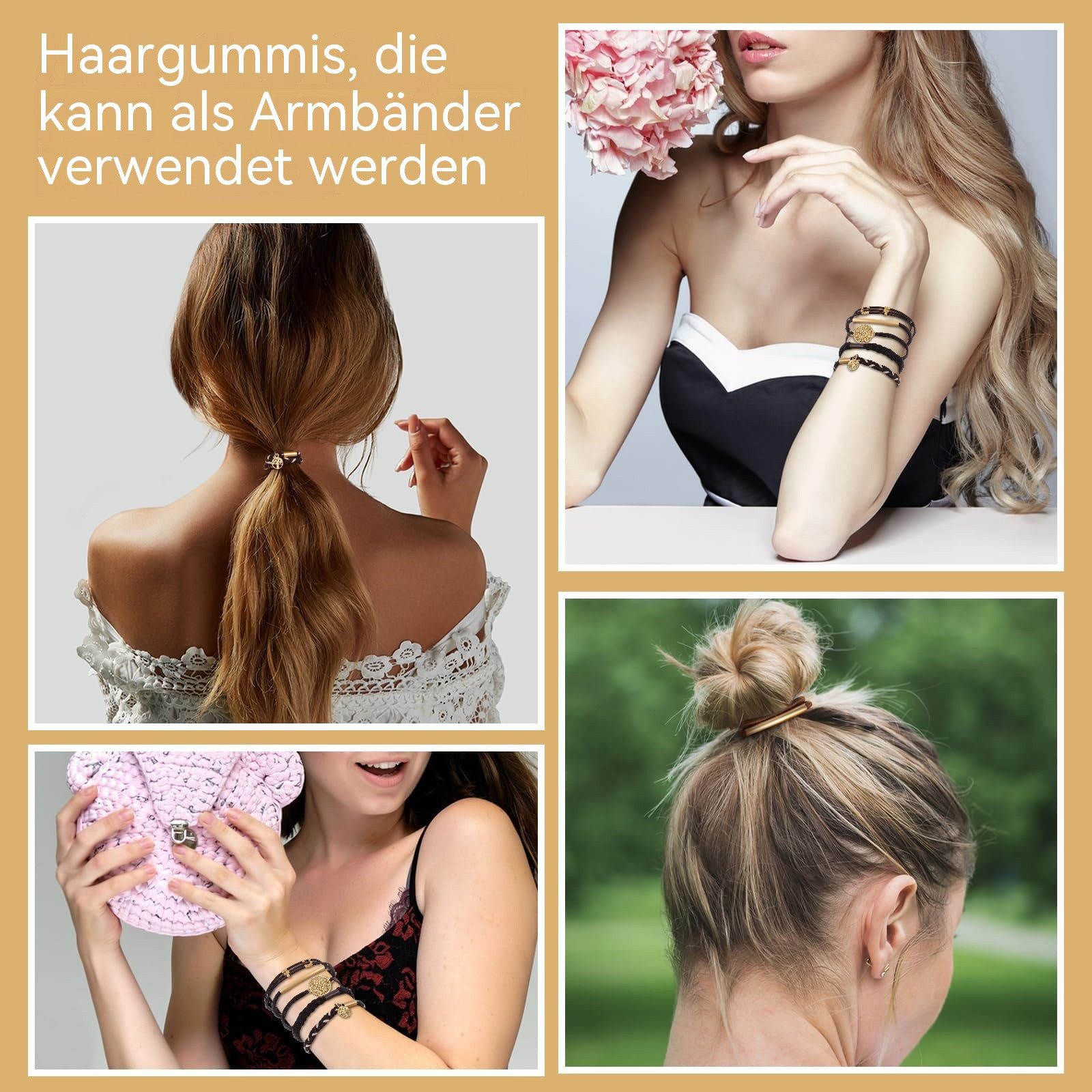 nsihing Haargummi 10 Stück Haargummi Damen, Elastische Geflochtene Haargummis, für Mädchen mit Perlen, Boho Haargummi für Langes Haar – Bild 4 von 5