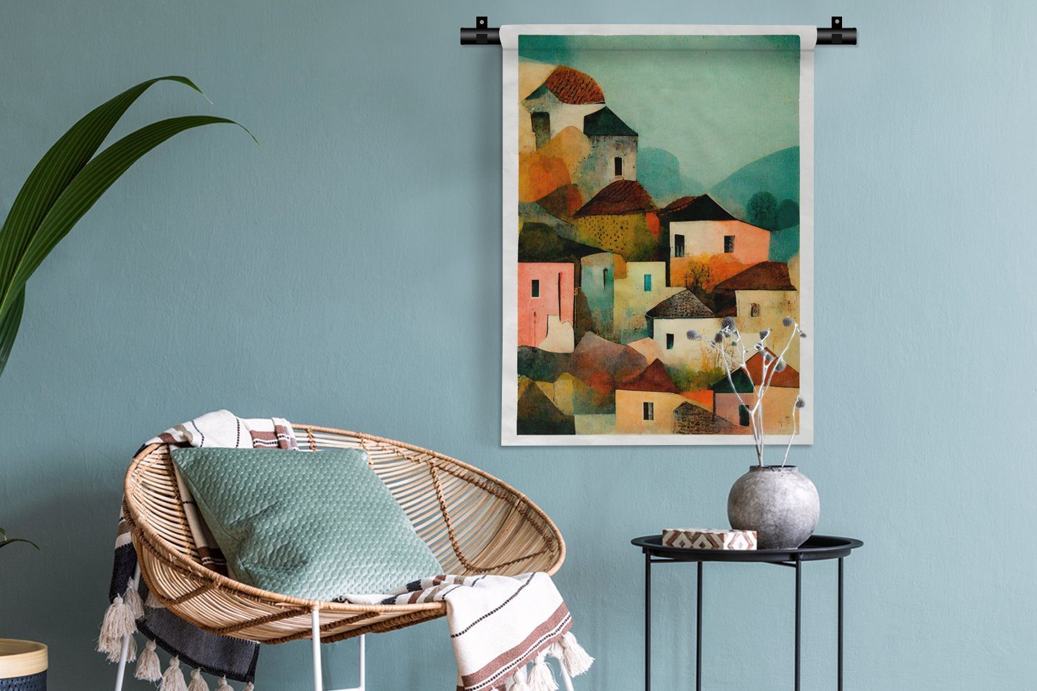 - Wohnzimmer, Kunst, für Tapisserie, Pastell der Schlafzimmer Architektur Wand, Dorf Italien an MuchoWow - Wanddekoobjekt - - Deko