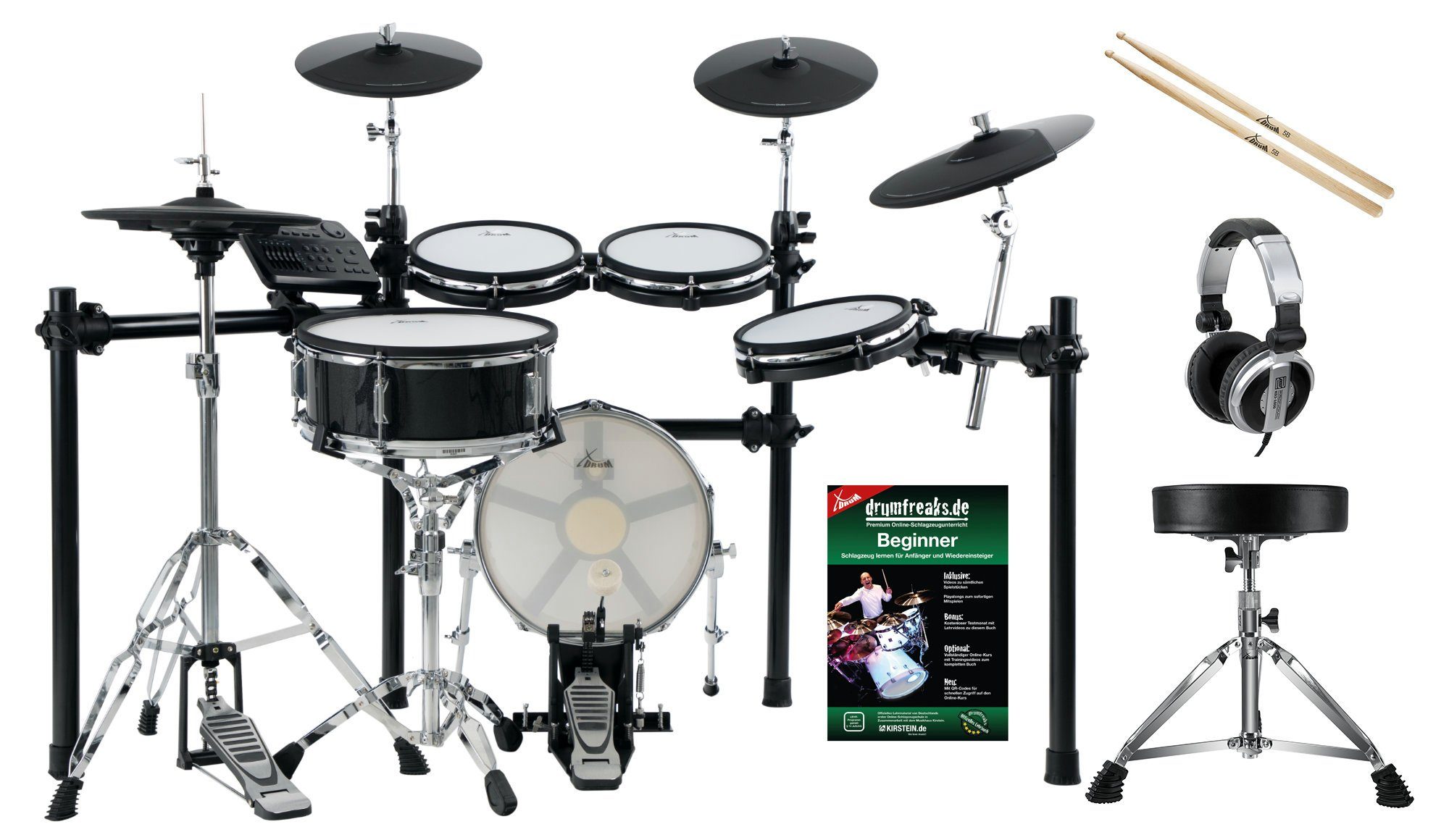 XDrum E-Drum DD-650 Mesh E-Drum Kit - mit echter HiHat - Kick-Pad aus Holz, 17-St., 720 Sounds, 20 Preset- und 20 User-Kits