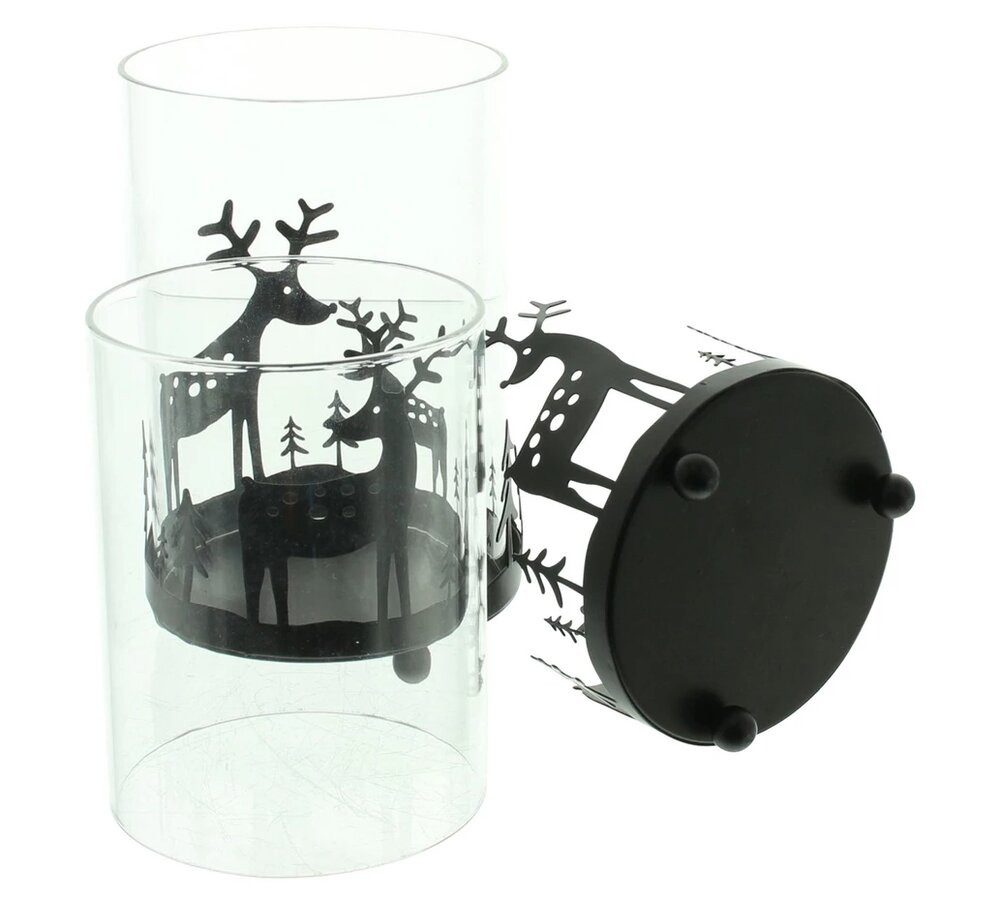 Home-trends24.de Windlicht Windlicht Rentiere Wald 2er Set Herbst Winter Deko Figur Kerzen