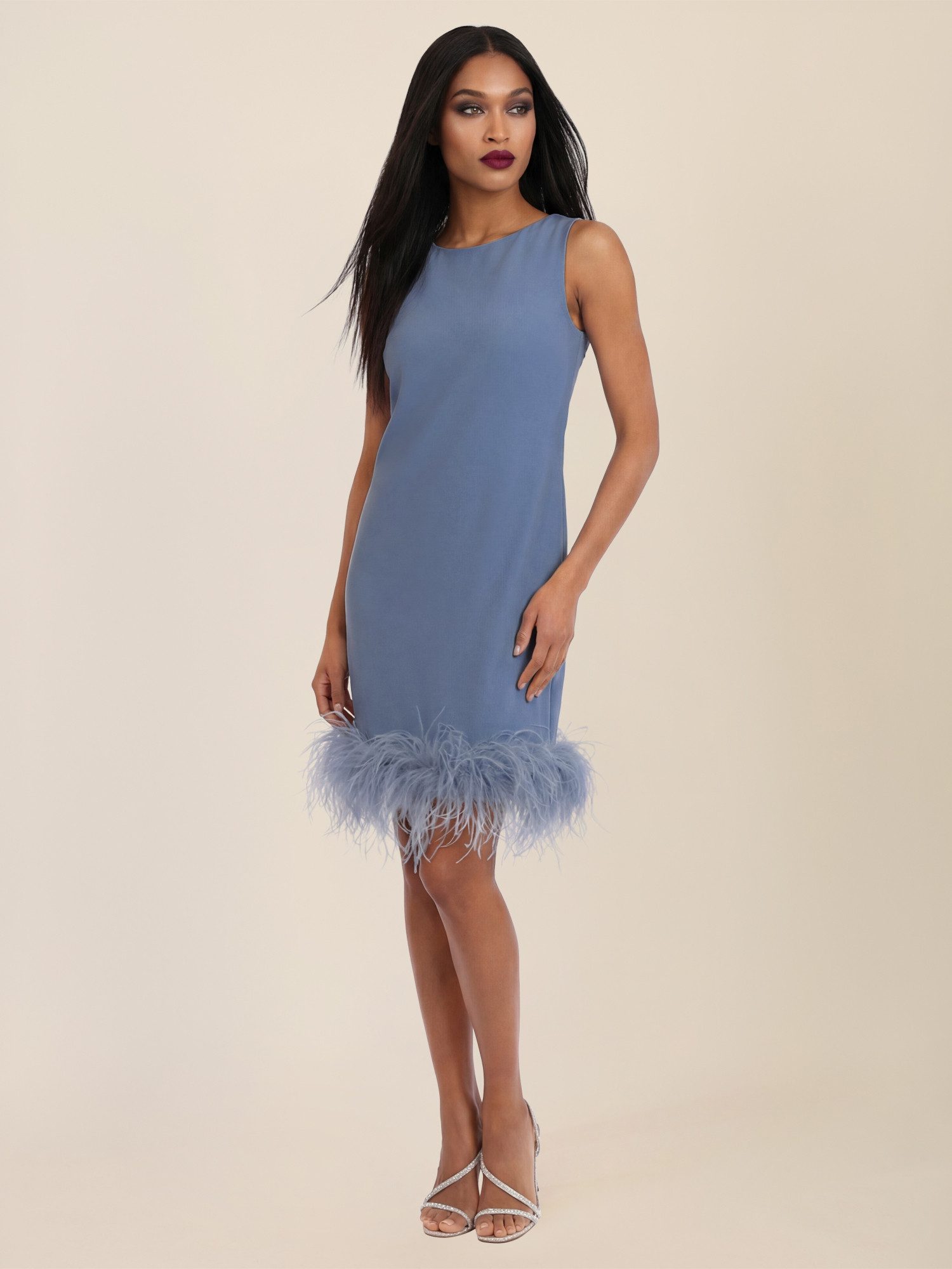 Apart Midikleid mit Federsaum
