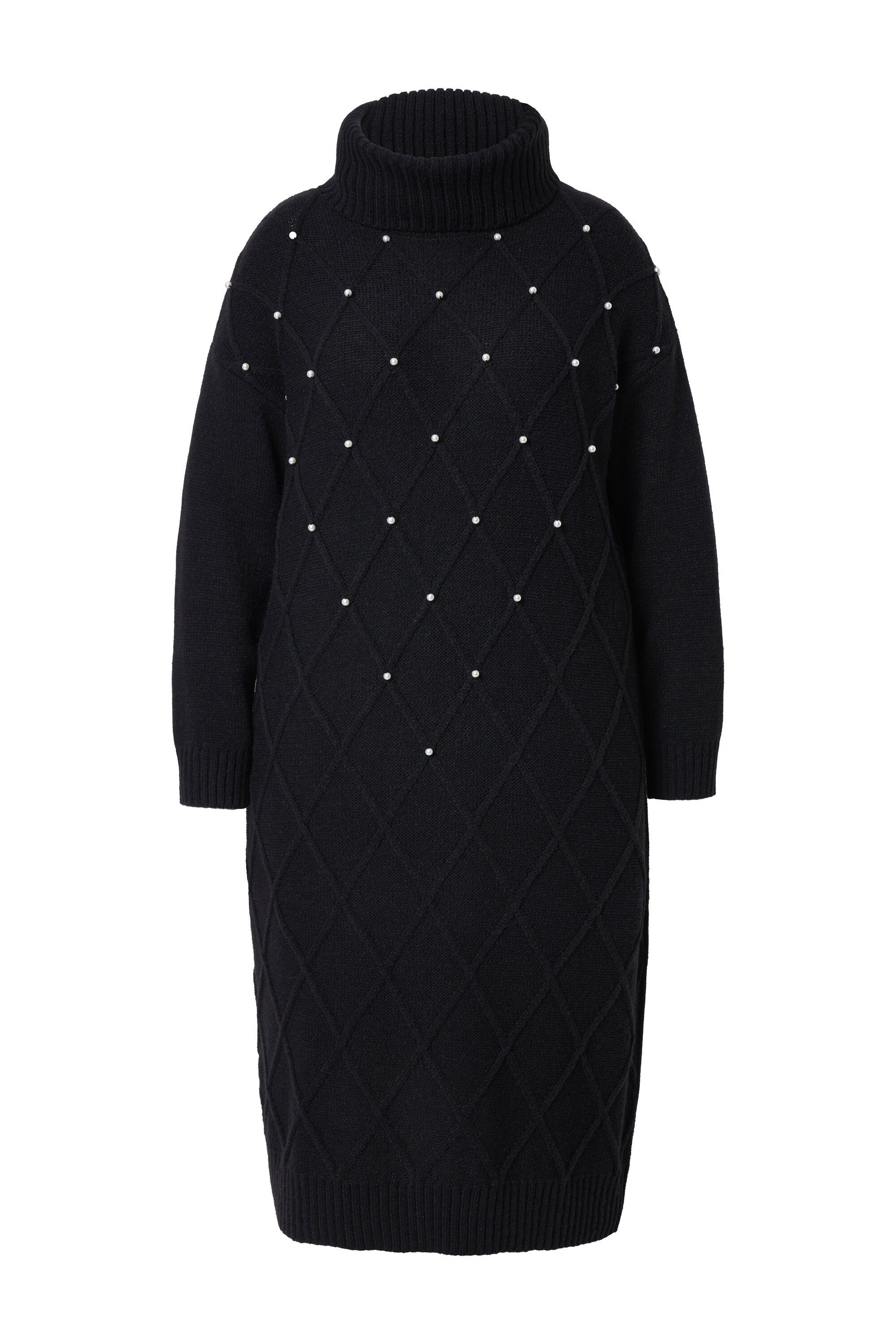 MIAMODA Jerseykleid Strickkleid Rhombenstruktur Zierperlen Langarm günstig online kaufen