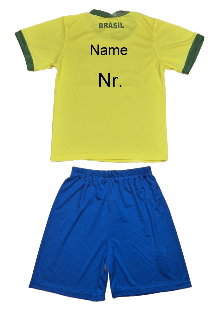Fashion Boy Fußballtrikot Fußball Fan Set Brasilien Trikot + Shorts personalisierbar, JSbra (Set)