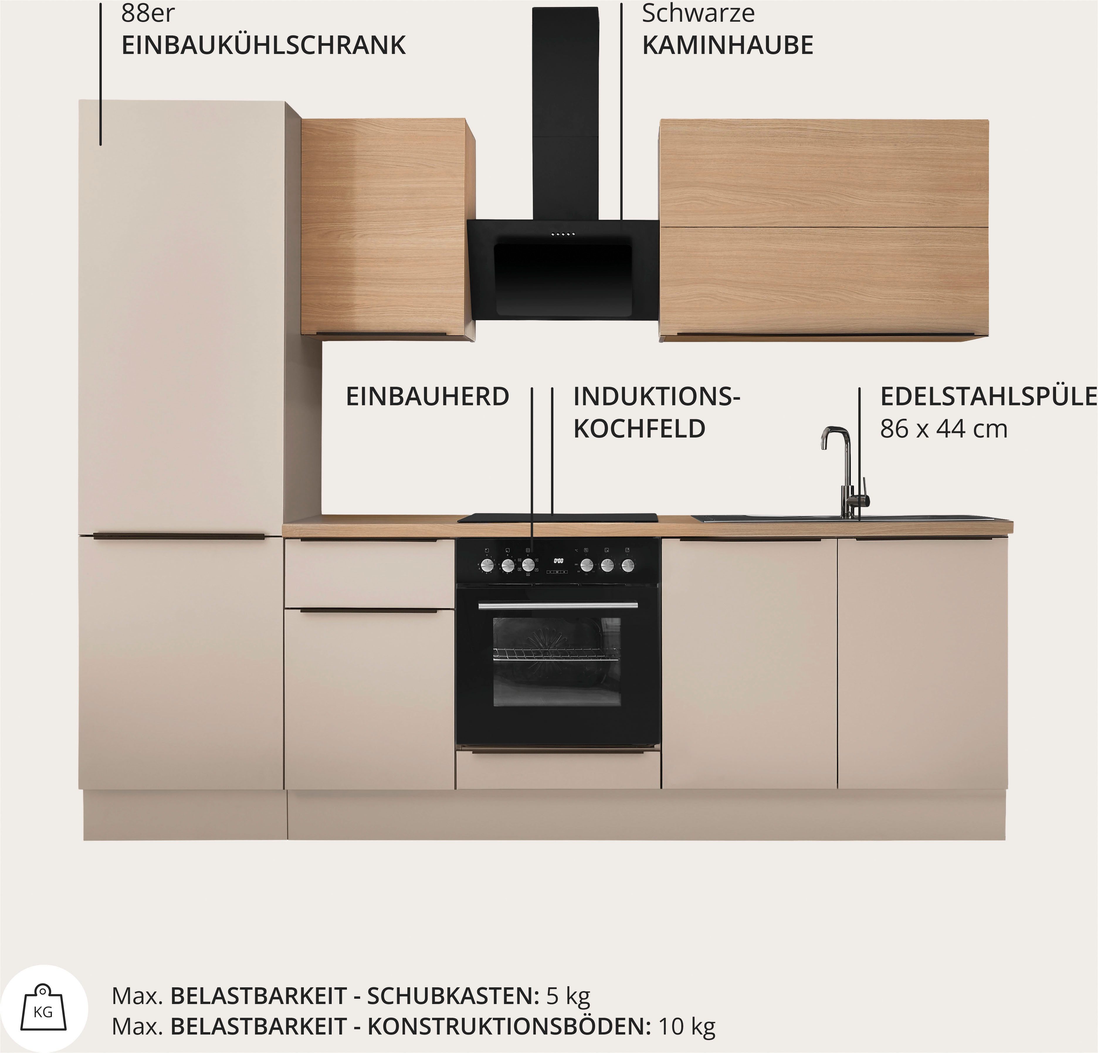KOCHSTATION Küchenzeile Cocco B/H/T 270x211x60 cm, Breite 270 cm, wahlweise mit E-Geräten und Induktion