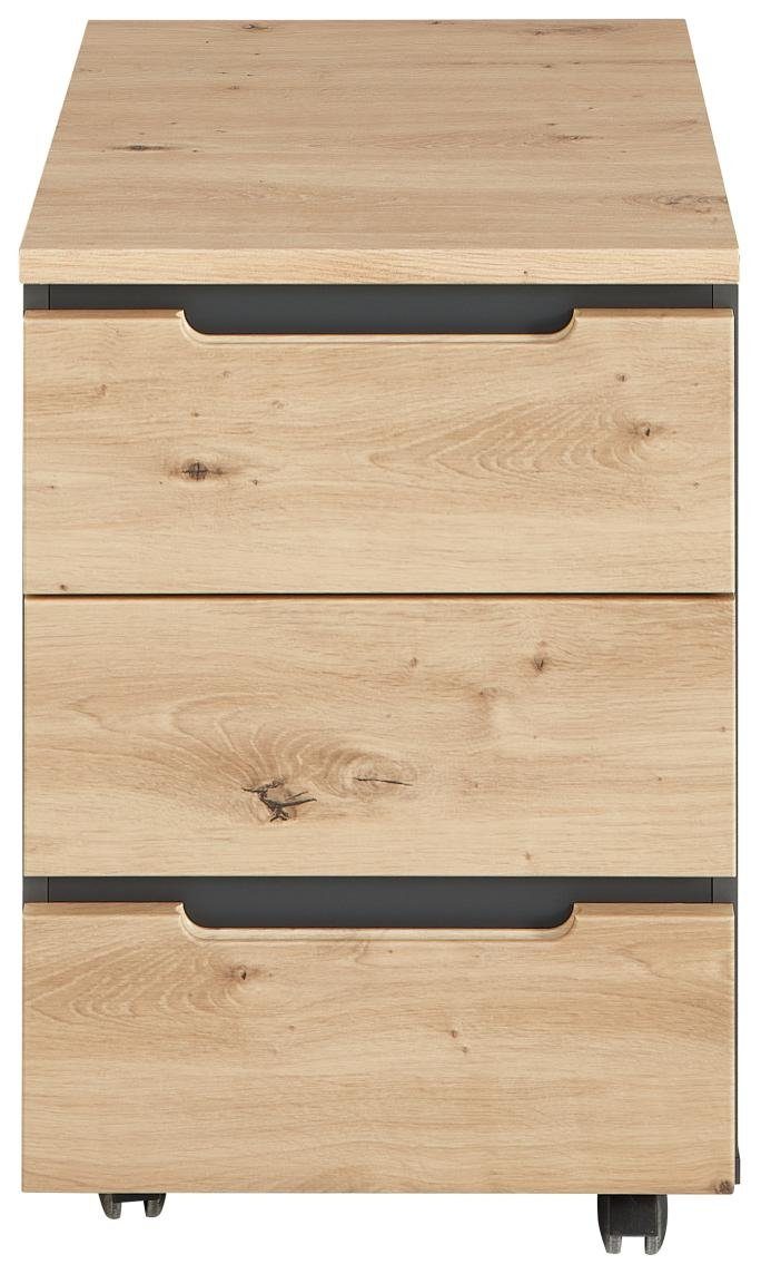 Innostyle Mehrzweckschrank Rollcontainer MEMPHIS Front Artisan Eiche Korpus Graphit 3 Schubladen