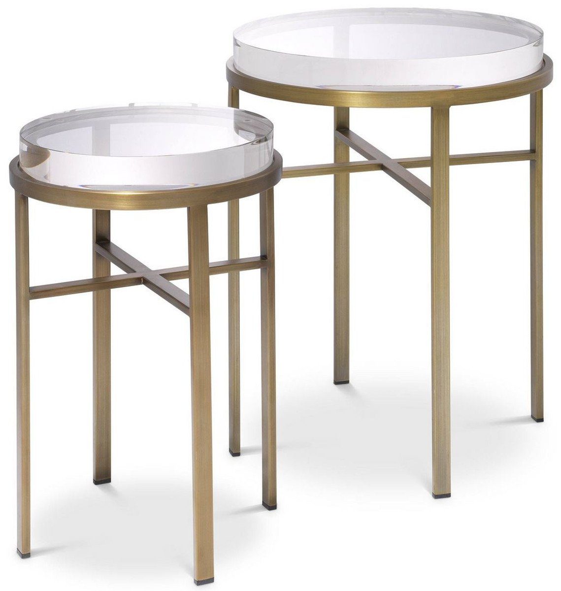 - Möbel Edelstahl Luxus mit Luxus Tische - Glasplatte Messingfarben Casa Beistelltisch 2 Padrino Set Beistelltisch Runde