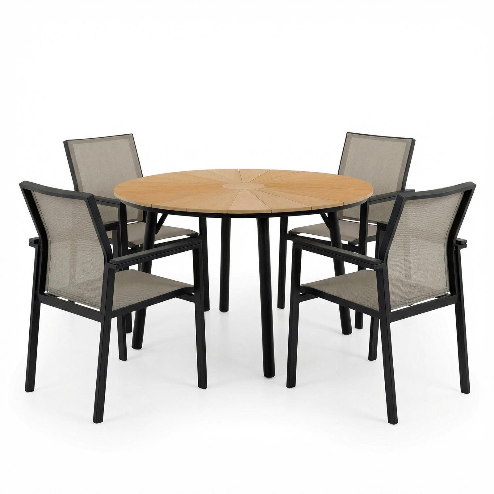 IDIMEX Garten-Essgruppe AGAPE/WINDY, (5-tlg), Gartenmöbel Set mit 4 stapelbaren Stühlen aus Aluminium Schwarz/Natur