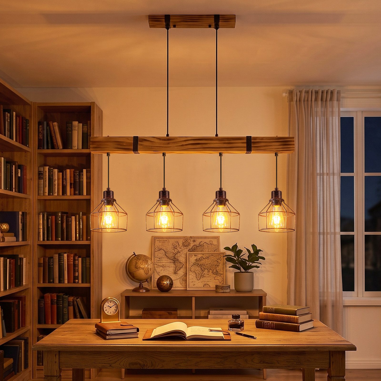 Nettlife Pendelleuchte Esstisch 3/4flammig Holz Schwarz Retro Industrial Hängelampe E27, ohne Leuchtmittel, Höhenverstellbar für Esszimmer Küche Wohnzimmer Bar – Bild 4 von 5