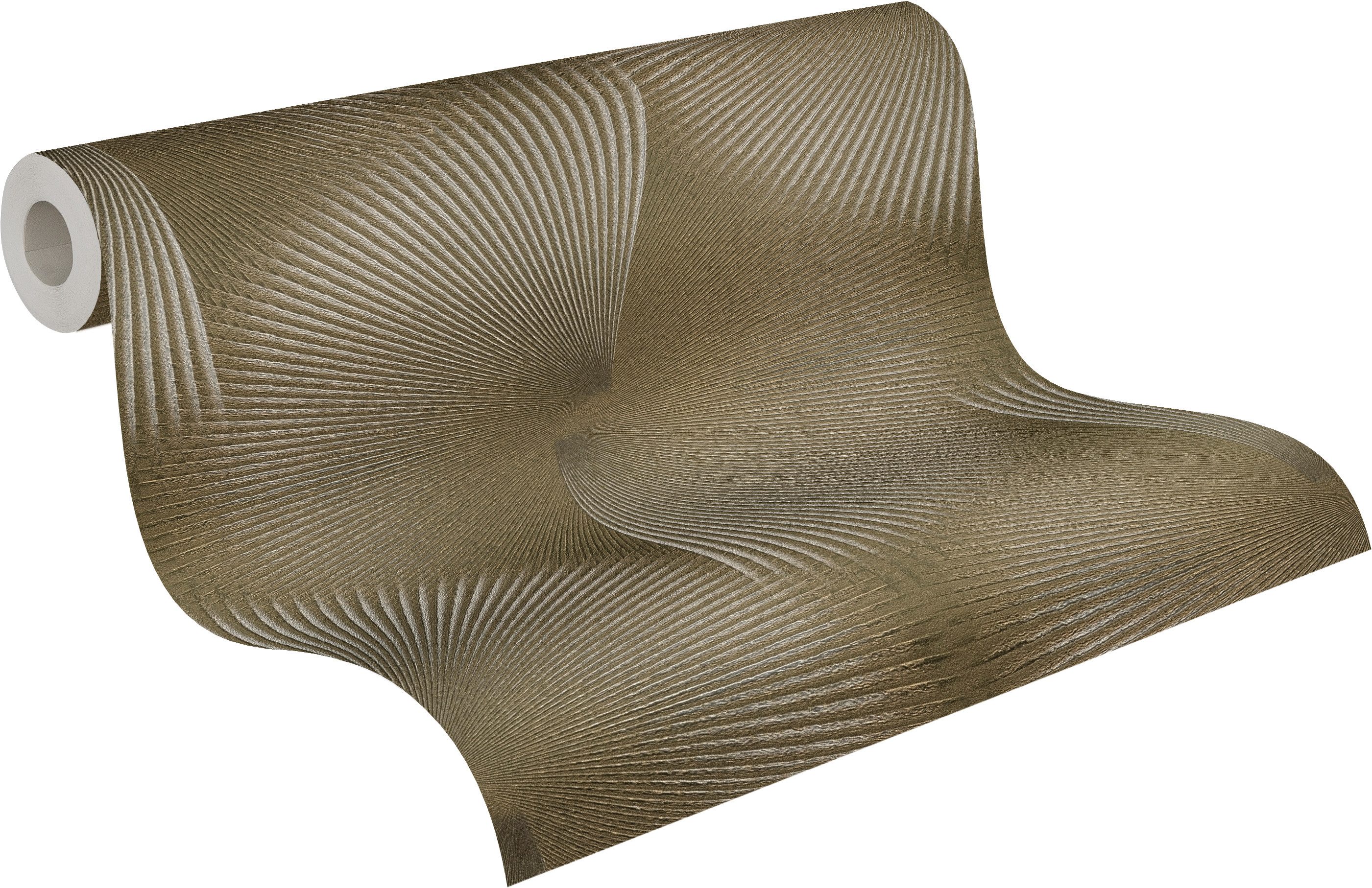 A.S. Création Vliestapete Trend Spectrum Fan – Glamouröse 3D-Fächeroptik Vliestapete, strukturiert, 3D-Optik, glänzend, geometrisch, (1 St), Grafisches Fächermotiv mit räumlicher Wirkung und edlem Glanz