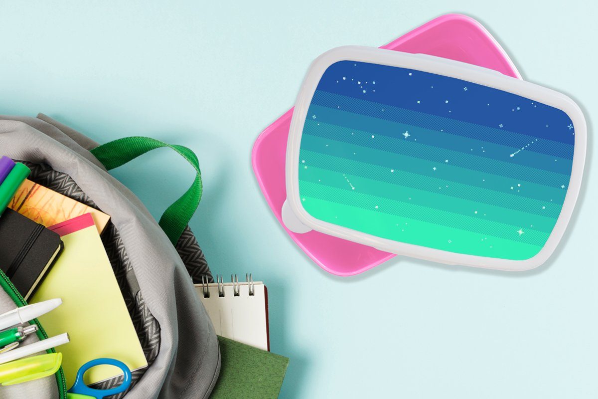 rosa Snackbox, Sterne Kunststoff Kunststoff, Erwachsene, - Mädchen, Brotbox Brotdose Pixelkunst, (2-tlg), MuchoWow für Kinder, - Spiele Lunchbox