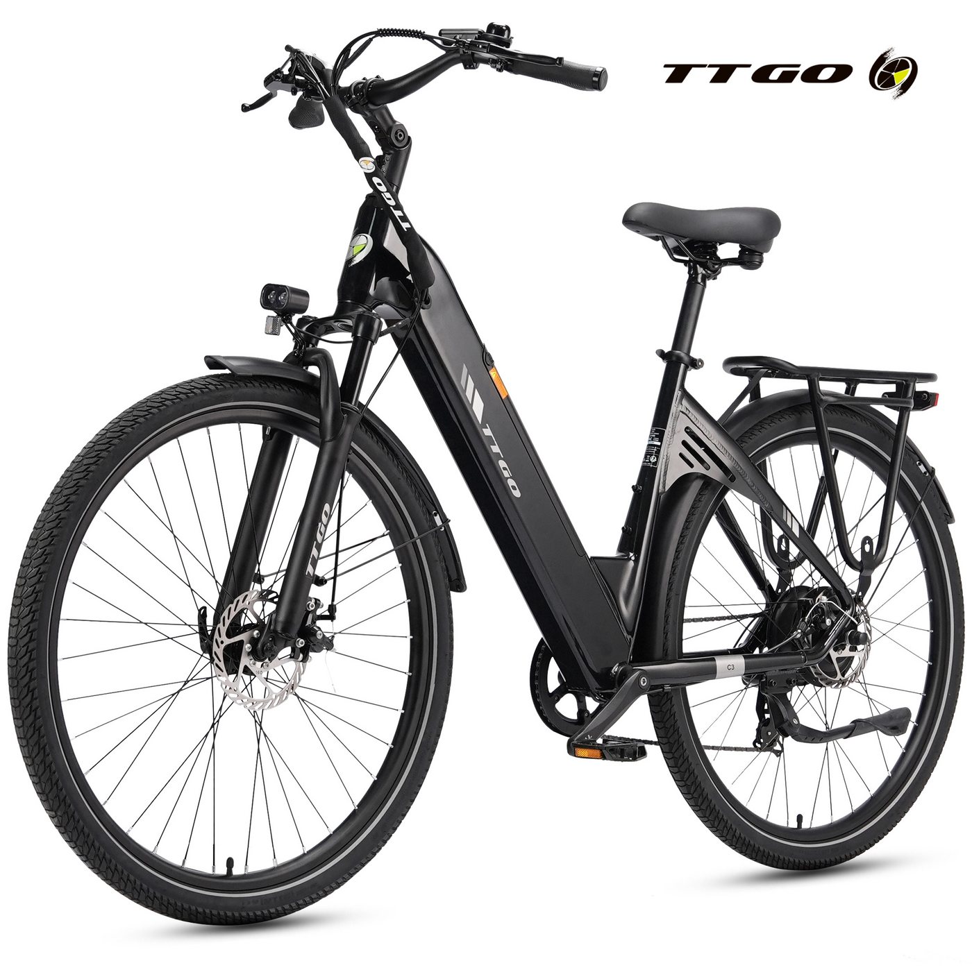 TTGO E-Bike Cityrad 28 Zoll, 55Nm, 650Wh, 150km, Elektrofahrrad für Damen und Herren, 7 Gang Shimano, Kettenschaltung, Heckmotor, 650 Wh, (Alu-Pedale, max. Belastung 125 kg, Aluminiumrahmen, LCD-Display), 5 Stufen, C3, Tiefeinsteiger, leicht nur 25kg, E-C