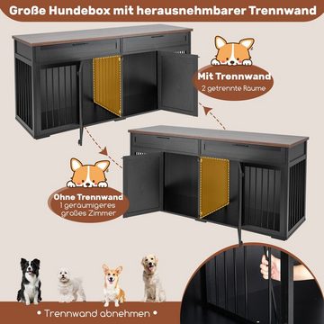 COSTWAY Hundehütte, 3 in 1 Hundekäfig, mit abnehmarer Trennwand, 183x58x86cm