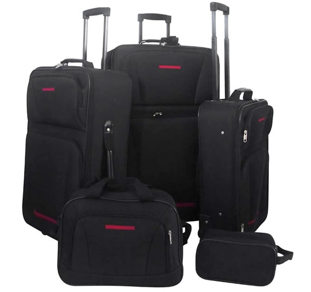 furnicato Koffer Trolley-Set 5-teilig S-M-L Schwarz, Stapelbares Koffer-Set mit Teleskopgriff, Kulturbeutel und Reisetasche