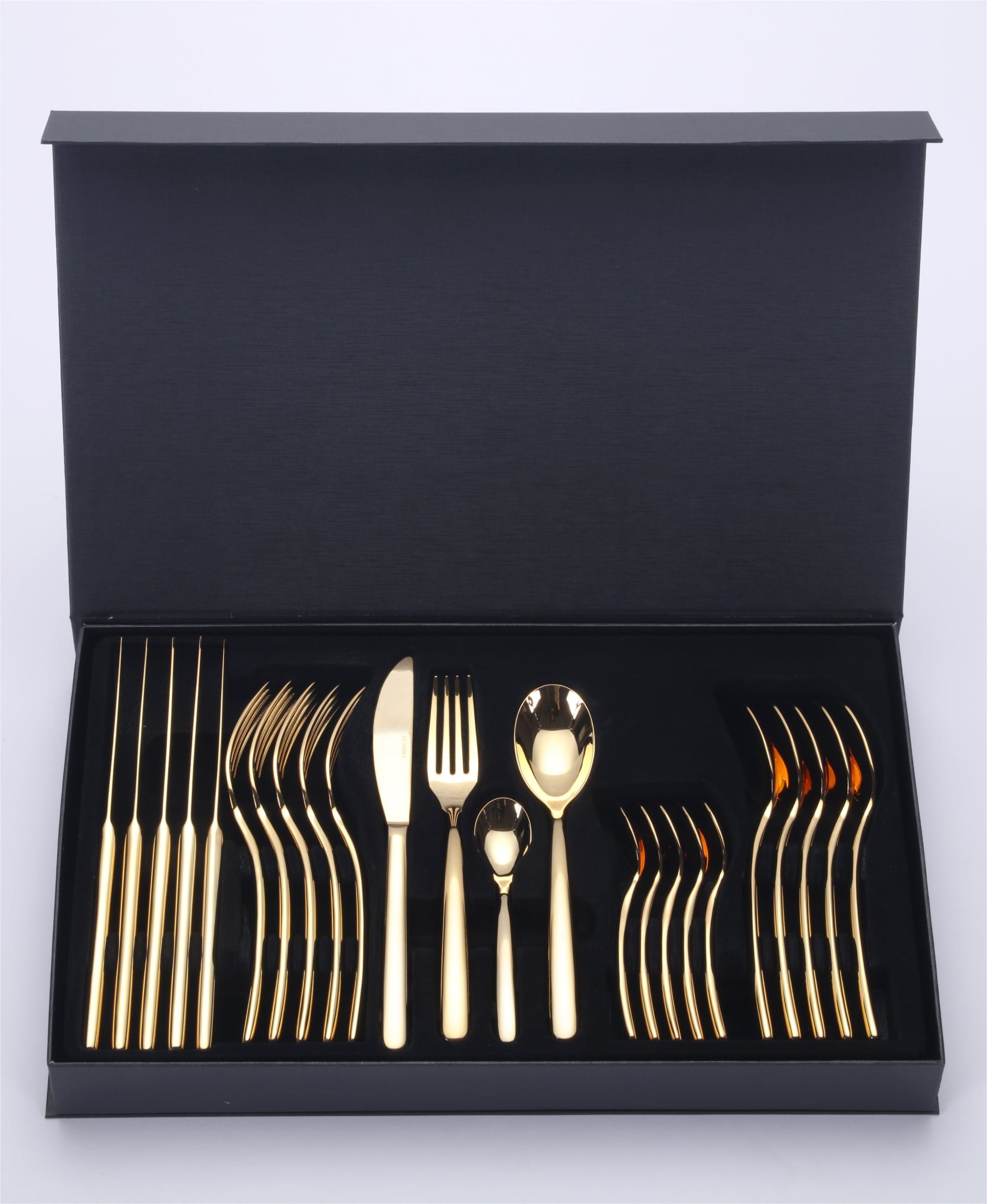 GLAMIRA Besteck-Set Clara Besteckset mit 24K-Goldbeschichtung (24-tlg), 6 Personen, 100% Stainless Steel with 24K Gold Plating, 24 Teile, Edelstahl, vergoldet
