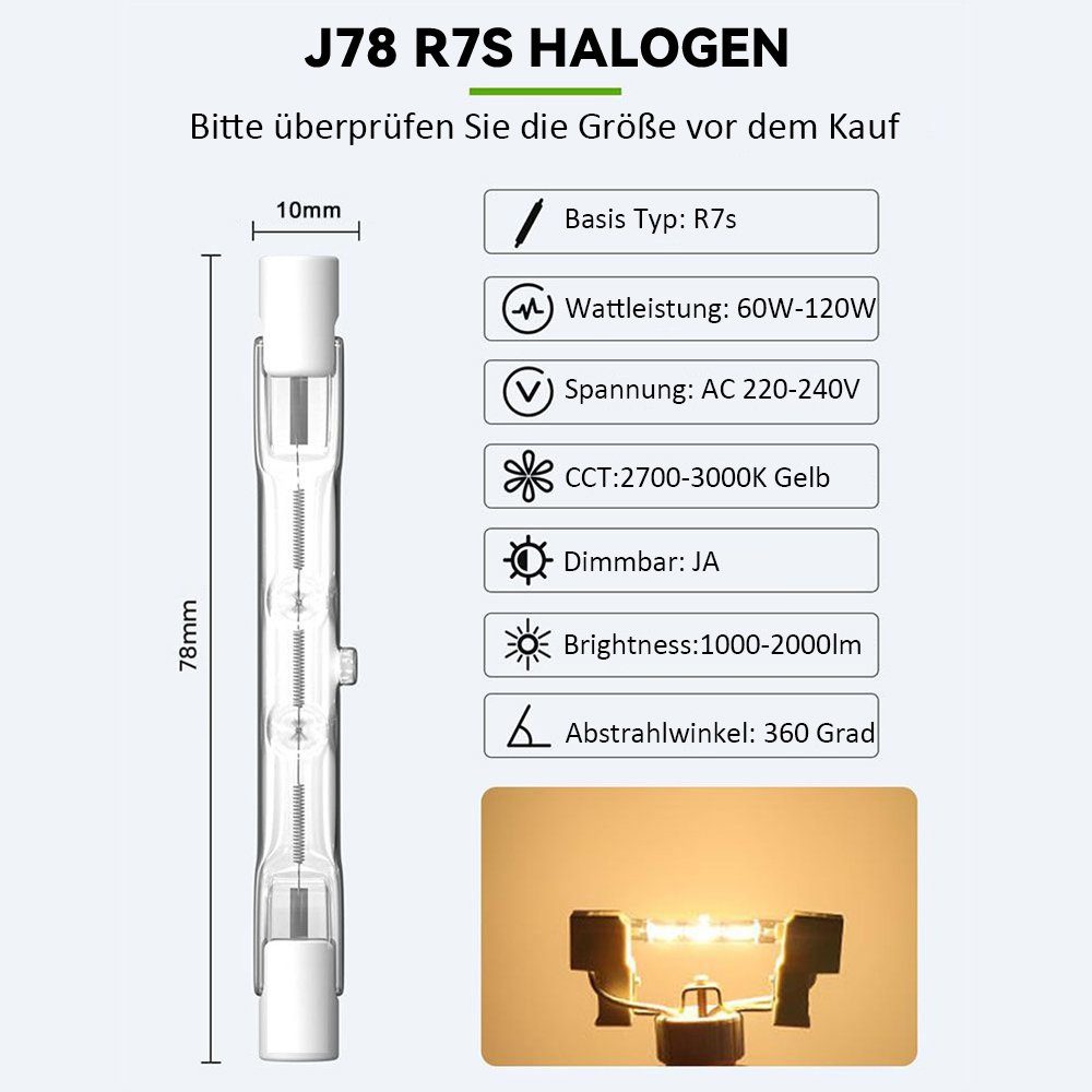 VIVIHEYDAY Flutlichtstrahler R7S COB LED Bulb 78/118mm Halogen Tube Glas Er günstig online kaufen