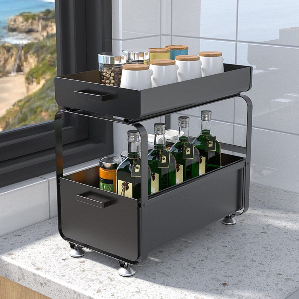 JEOBEST Küchenregal Küchenregal Regal mit 2 Korb-Auszügen, Spülschrank Organizer – Bild 4 von 5