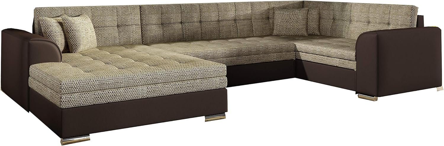 MOEBLO Wohnlandschaft DARIO U, ohne Bettkasten Couch U-Form Polstergarnitur Wohnlandschaft Polstersofa mit mane Couchgranitur, mit Schlaffunktion Beige + Braun (Berlin 03 + Soft 66)