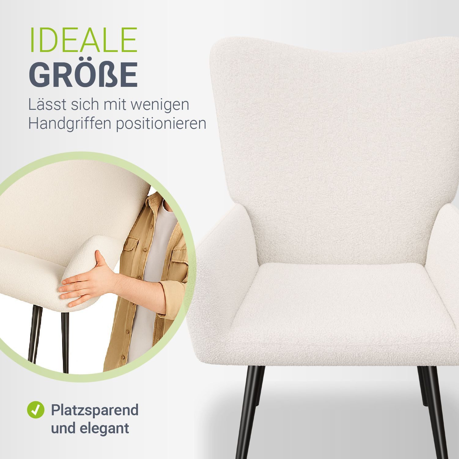 Juskys Ohrensessel Odense, Optionaler Hocker, große Rückenlehne, weicher Stoff, Stahlgestell