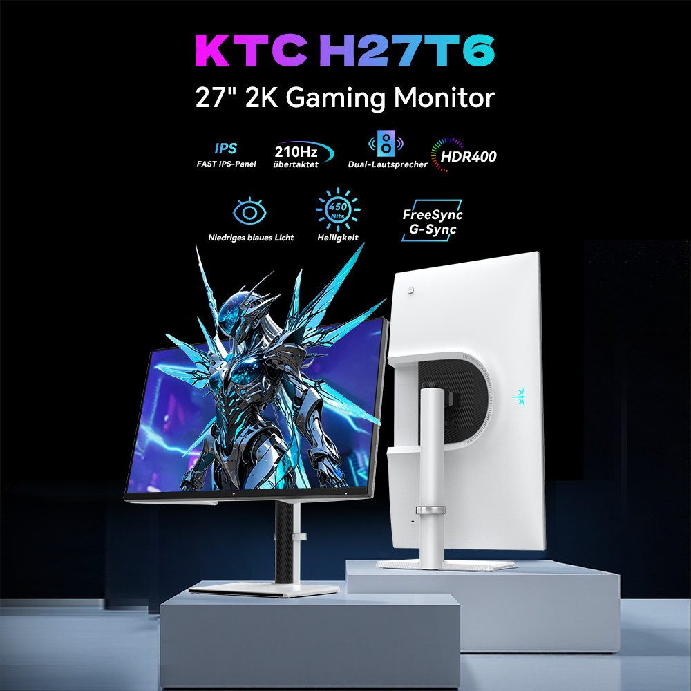 KTC H27T6, Adaptive Sync, 450 cd/ Helligkeit, Eingebaute Lautsprecher Gaming-Monitor (2560 x 1440 px, 2K QHD, 1 ms Reaktionszeit, 210 Hz, Fast IPS, 2560 * 1440 bei 200 Hz, Overdrive bis 210 Hz, HDR400)