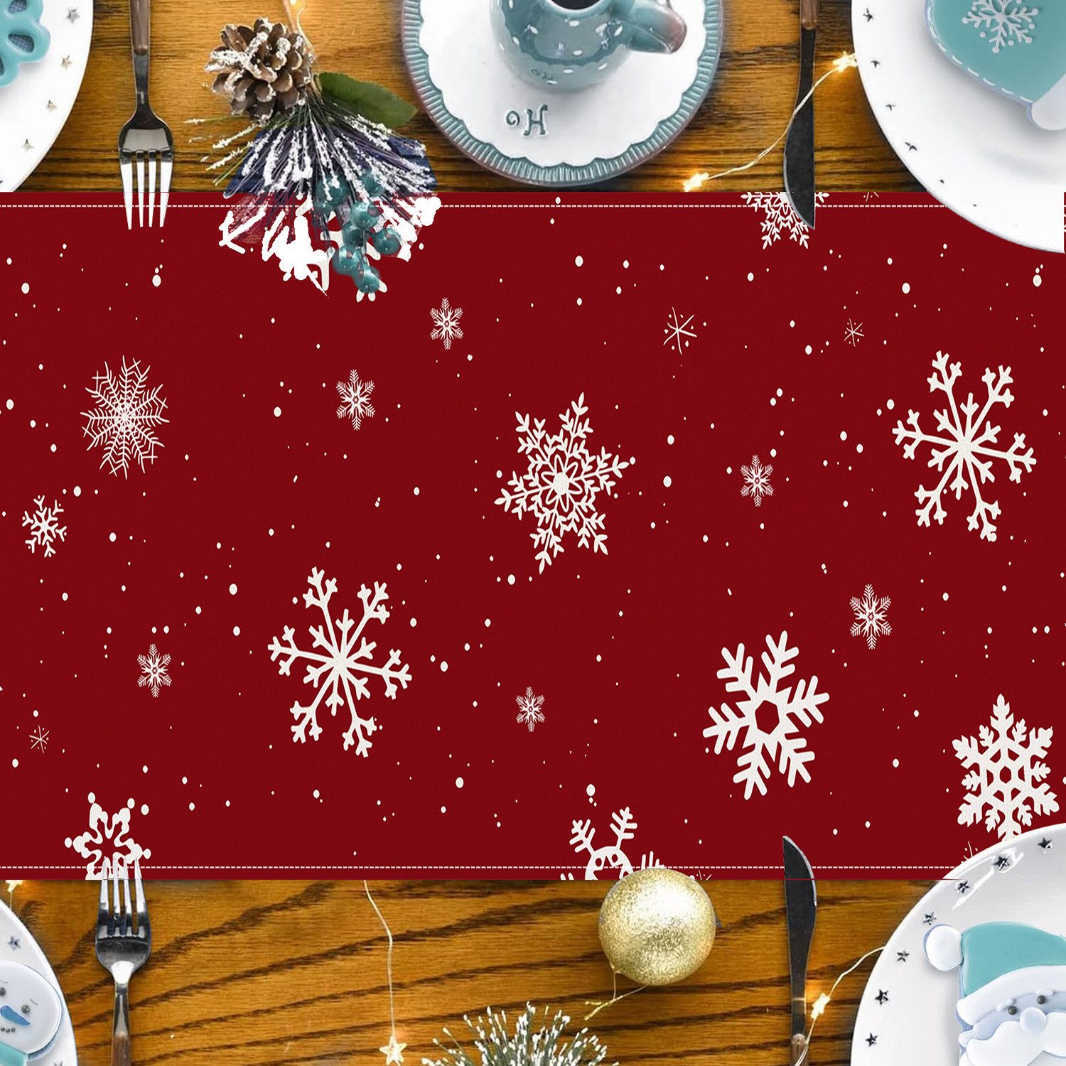 LAPAPRO Tischläufer Weihnachtlicher Leinen Tischläufer mit Druck Festliche Tischdekoration