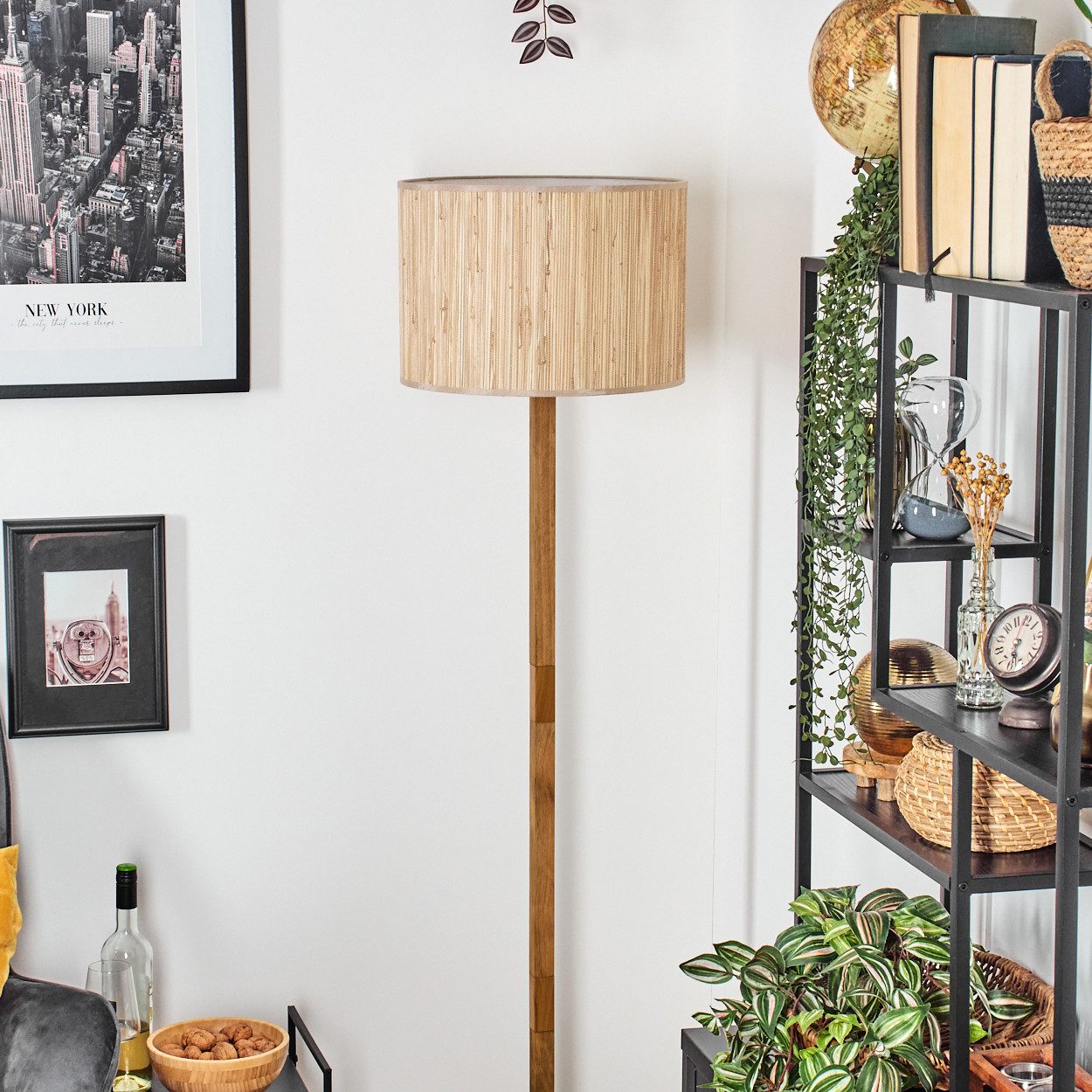 hofstein Stehlampe Stehlampe skandinavisches Design aus Holz/Seegras in Naturfarben/Beige, ohne Leuchtmittel