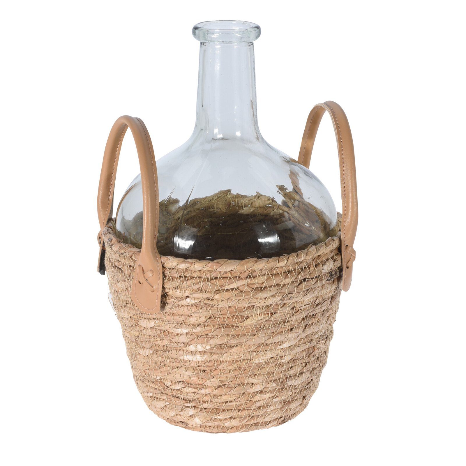 Neuetischkultur Dekovase Glasvase mit Naturbezug Flaschenform (Stück, 1 St), Flaschenvase Glasflasche im Korb