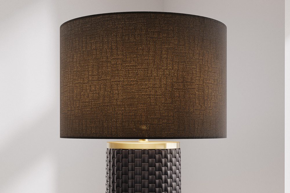 riess-ambiente Tischleuchte ELEGANCIA 70cm schwarz / gold – rundes Wohnaccessoire mit Keramikfuß, Ein-/Ausschalter, ohne Leuchtmittel, Modern Design mit schwarzem Stoffschirm, für Wohnzimmer & Schlafzimmer