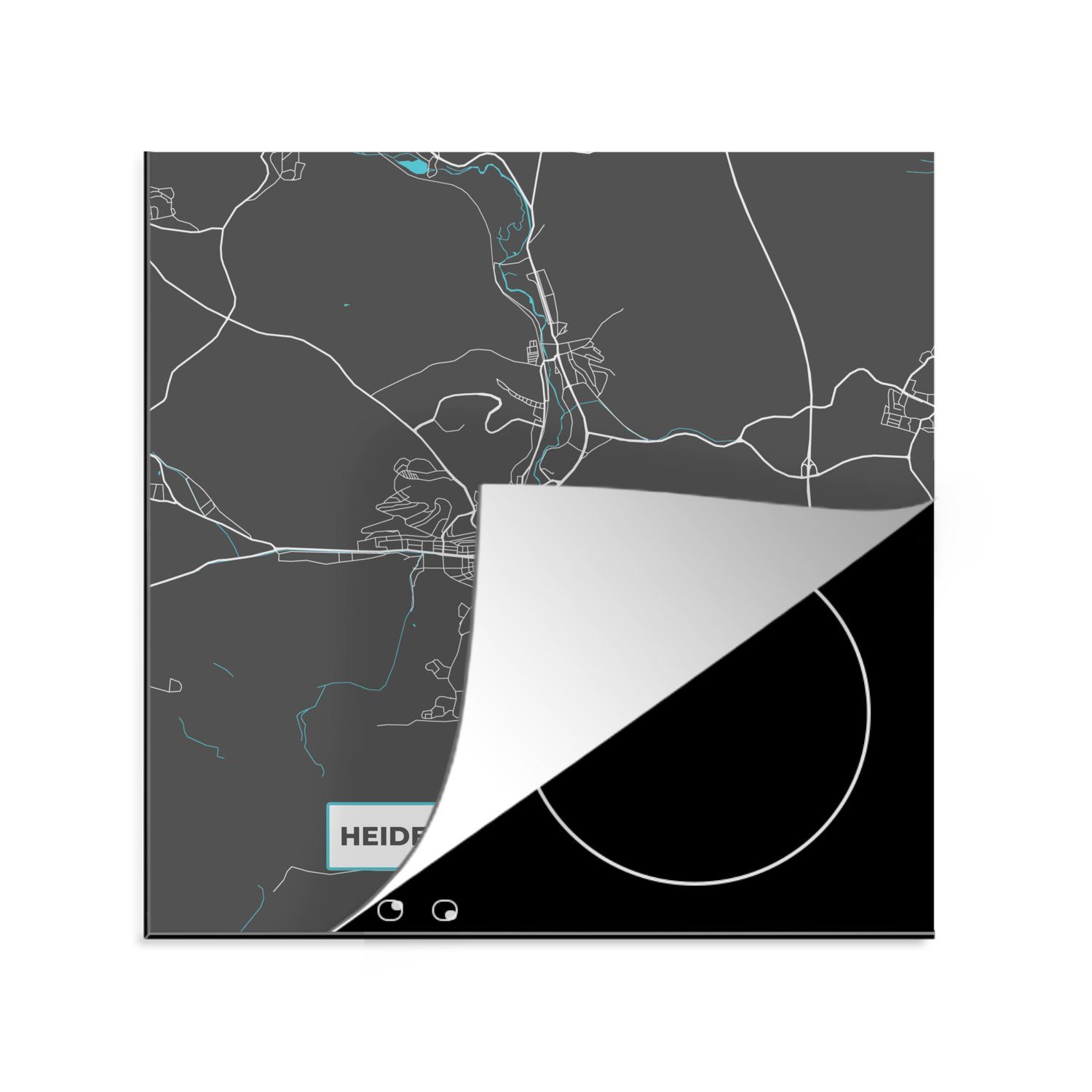 MuchoWow Herdblende-/Abdeckplatte - Karte Deutschland Heidenheim 78x78 cm, - Stadtplan tlg), - Ceranfeldabdeckung, der - Brenz (1 Vinyl, Arbeitsplatte an Blau, für küche