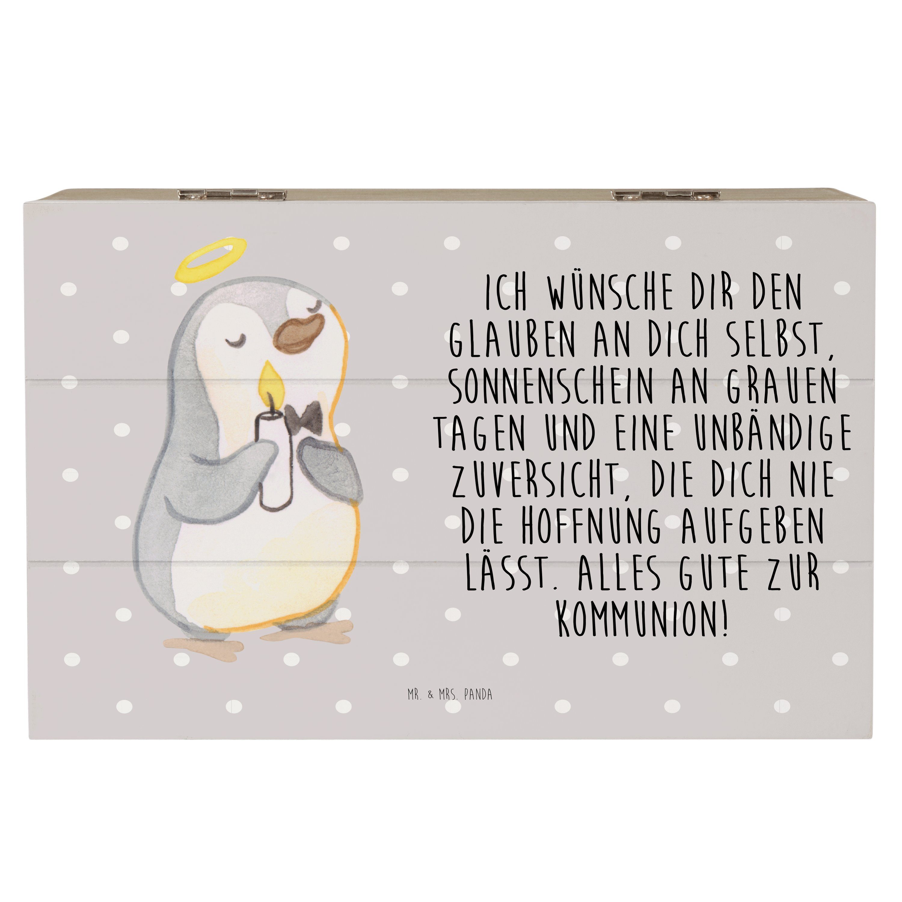 Mr. & Mrs. Panda Dekokiste Pinguin Kommunion - Grau Pastell - Geschenk, Konfirmation, Holzkiste, (1 St)