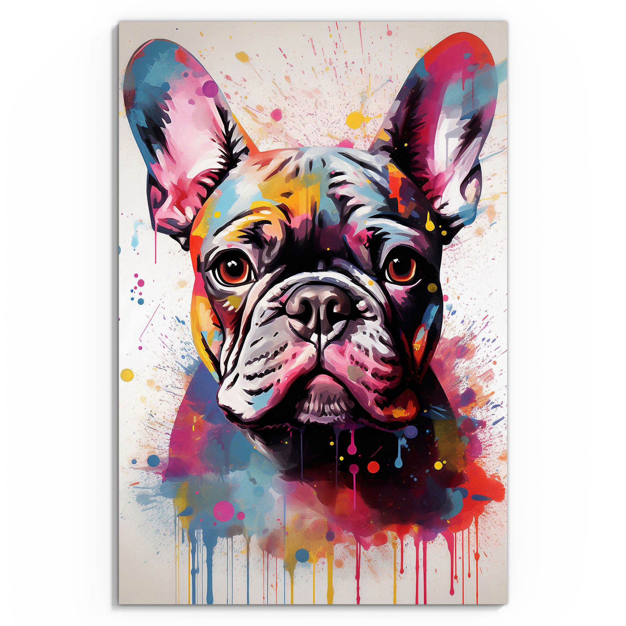 DEQOART Glasbild 'Bunter Frenchie', 'Bunter Frenchie', Glas Wandbild Bild schwebend modern