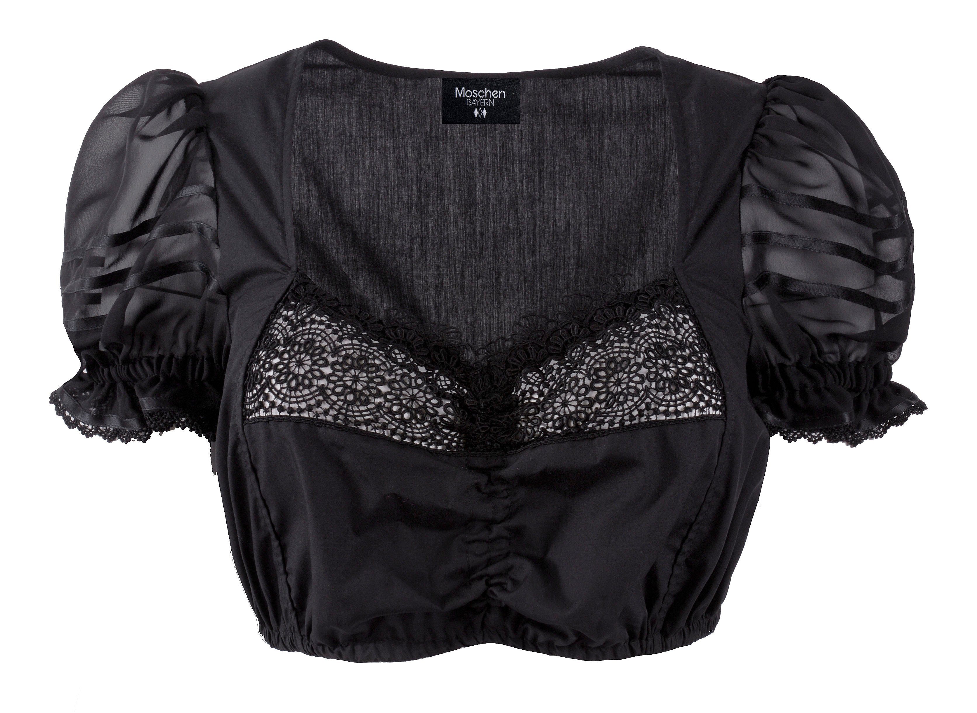 Moschen-Bayern Dirndlbluse Dirndlbluse Damen Trachtenbluse zum Dirndl Kurzarm mit Rüschen + Spitze festlich Schwarz Trachtenbluse, Bluse, Spitzen, festlich, elegant, Dirndlbluse