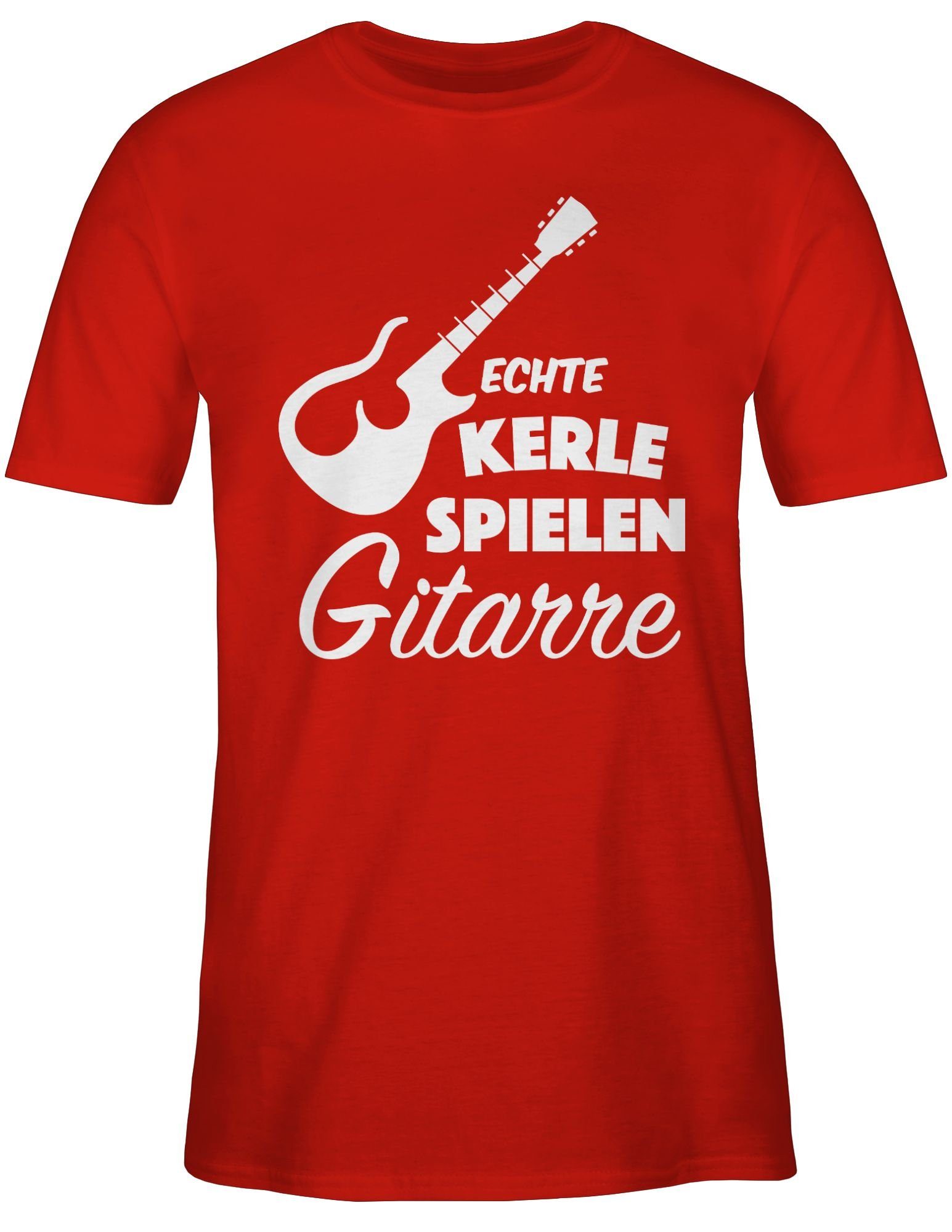 Instrument T-Shirt Zubehör spielen Gitarre Kerle Shirtracer Musik 3 Rot Echte