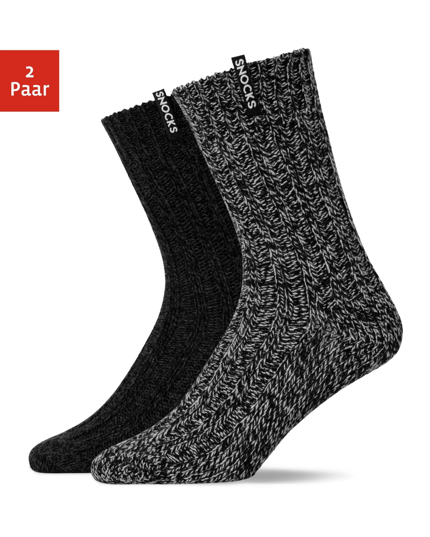 SNOCKS Norwegersocken (2-Paar) Material Norweger aus SNOCKS-Label (Grau/Schwarz) Wintersocken Mix warmem Herren Damen Socken mit