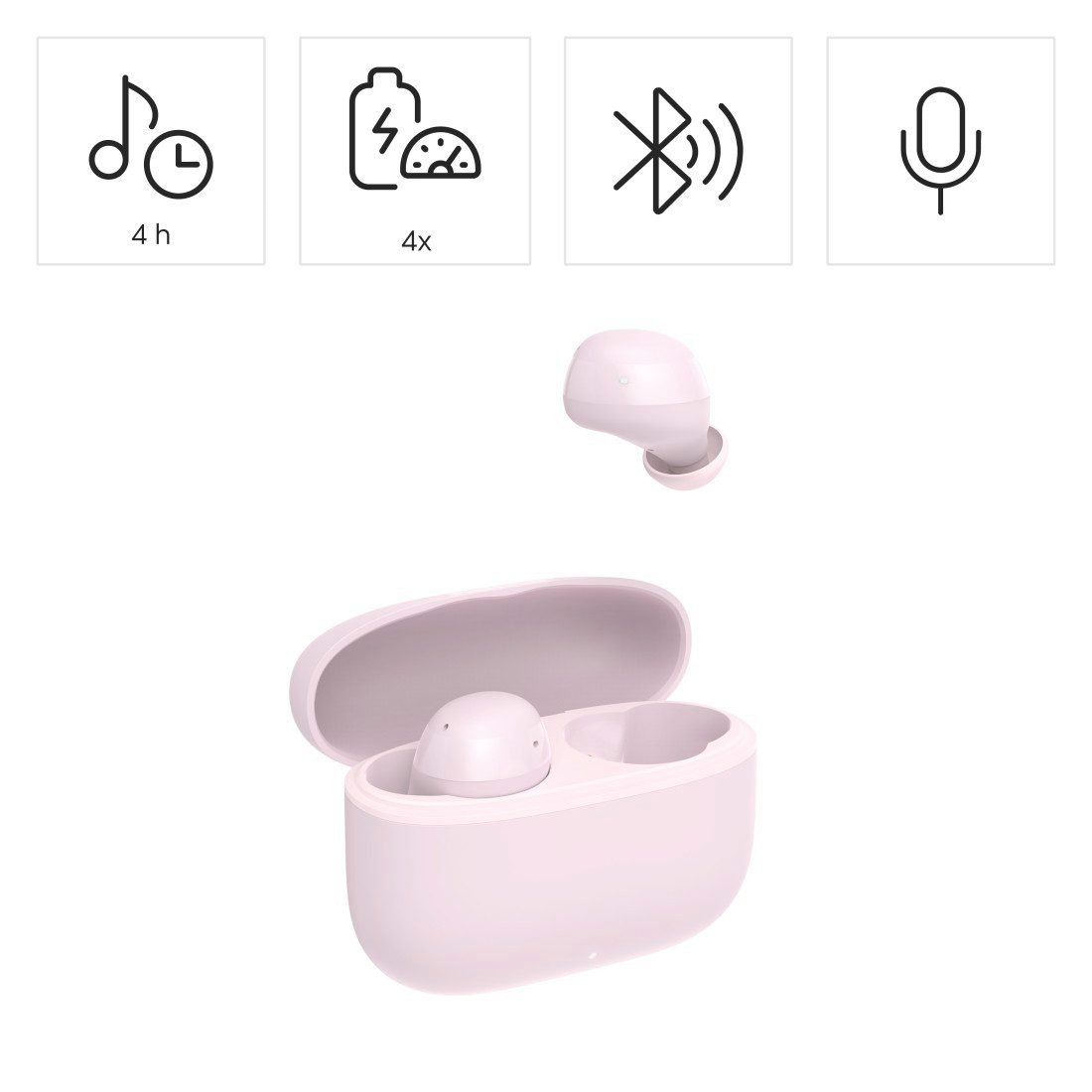 Hama True Wireless Kopfhörer In Ear, Ladecase, bis 20h Akku, Bass Boost wireless In-Ear-Kopfhörer (Sprachsteuerung, True Wireless, kompatibel mit Siri, Google Assistant, Siri, A2DP Bluetooth, AVRCP Bluetooth, HFP, SPP)