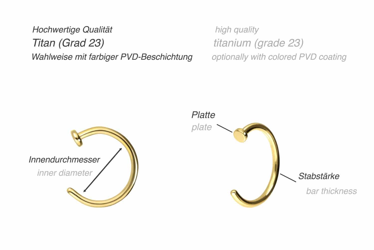 PIERCINGLINE Nasenpiercing Titan Nasenring offen PLATTE (Nasenstecker, 1-tlg)