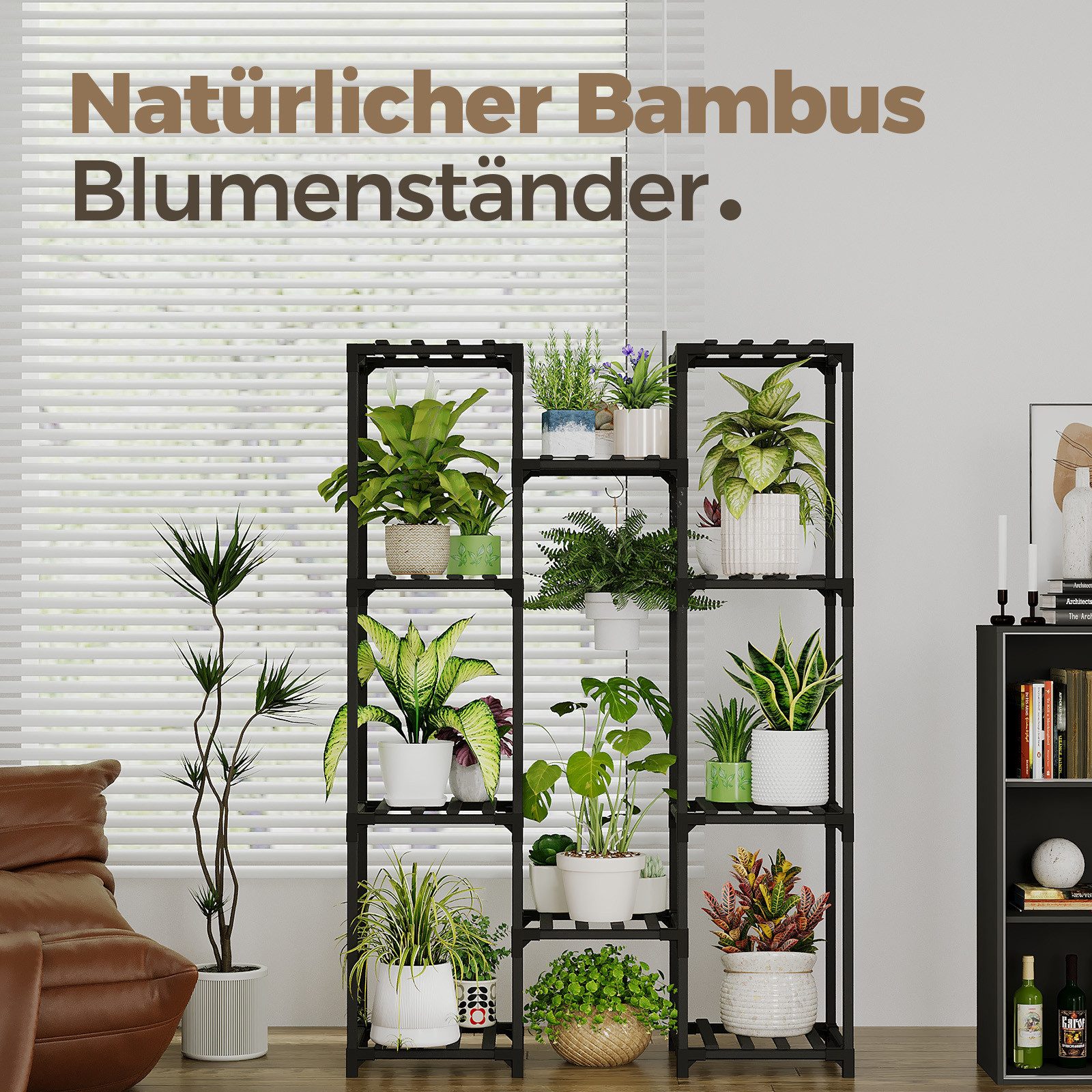 Bamworld Blumenständer Pflanzenständer Hoher Pflanzenstufen Pflanzenregal (1 St), Mehrstufiges Blumenregal für Außen (Terrasse/Balkon/Garten) – Bild 3 von 5